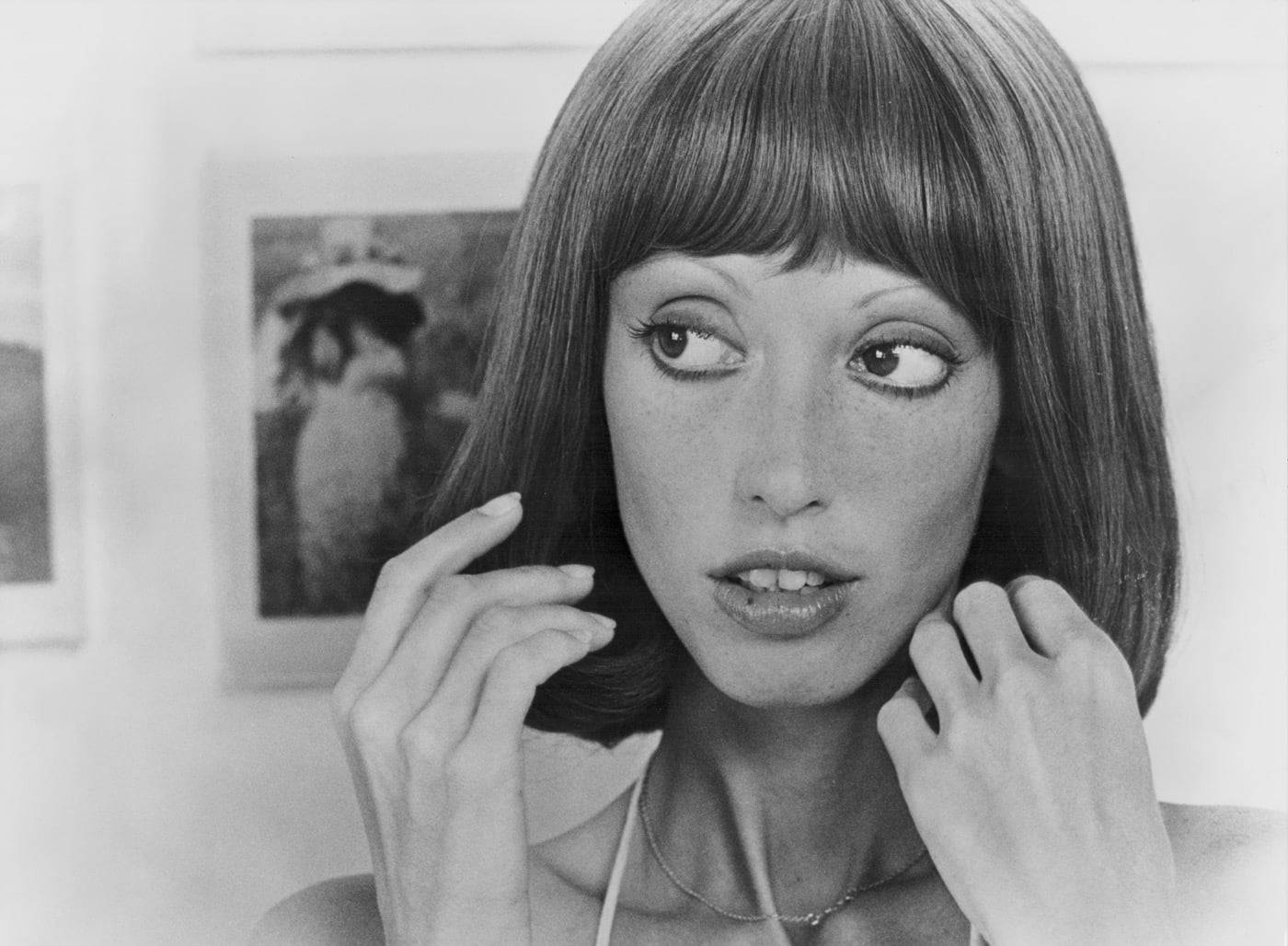 Black and white photo of actress Shelley Duvall in a scene from the movie '3 Women', 1977.
