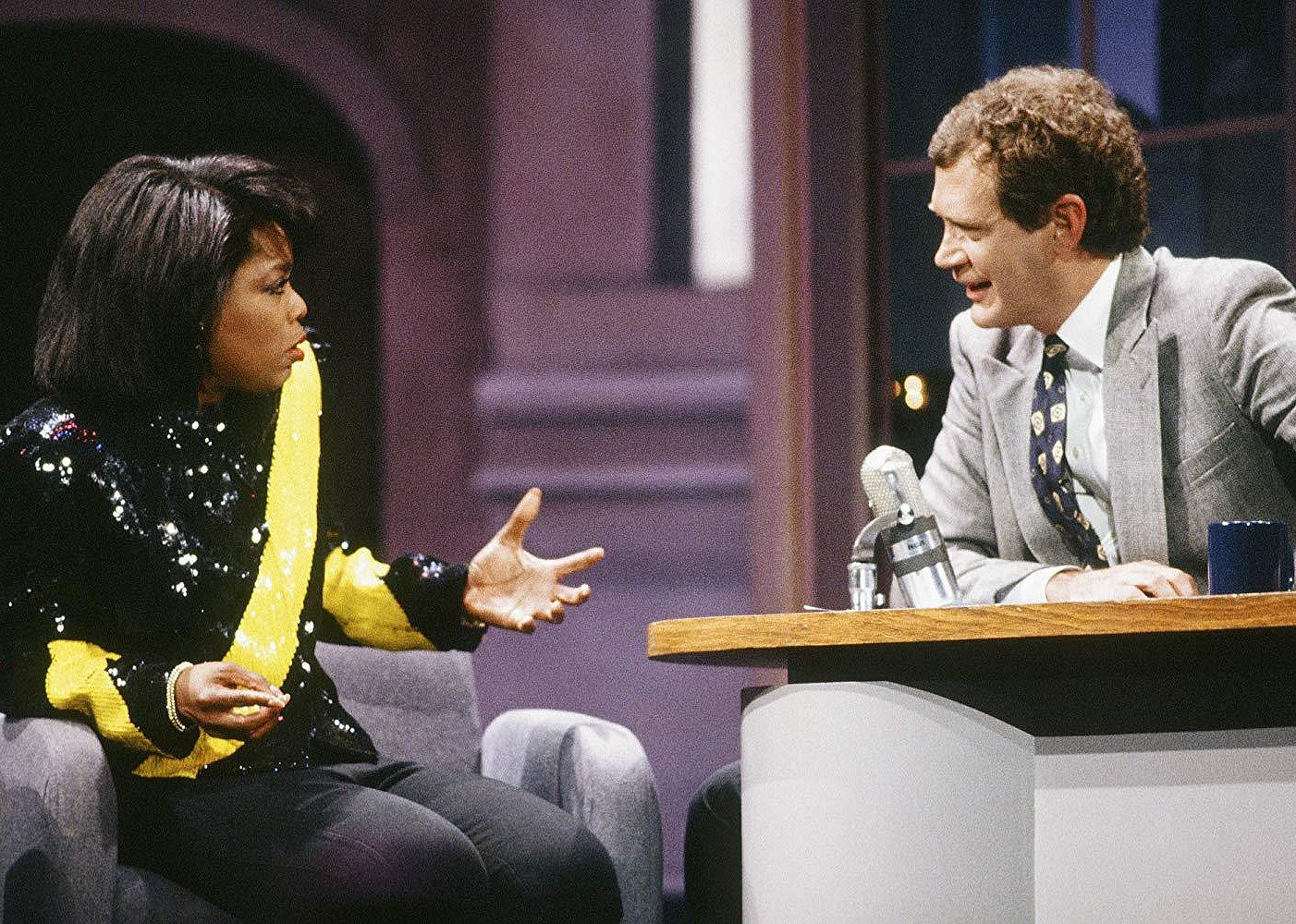 David Letterman interviewing Oprah in 1989.
