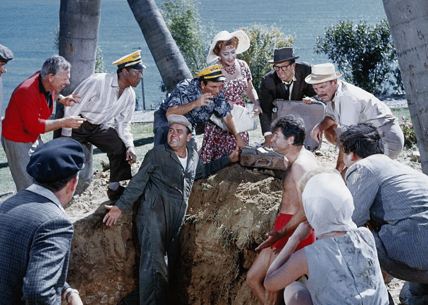 The cast of "It's a Mad, Mad, Mad, Mad World" in a scene from the film