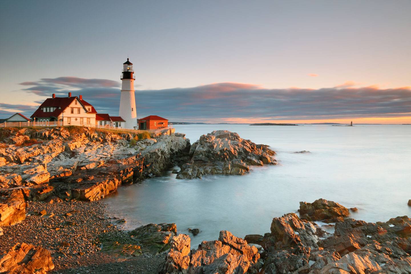 Portland Head Light at sunrise, Fort Williams, Portland, Maine, USA