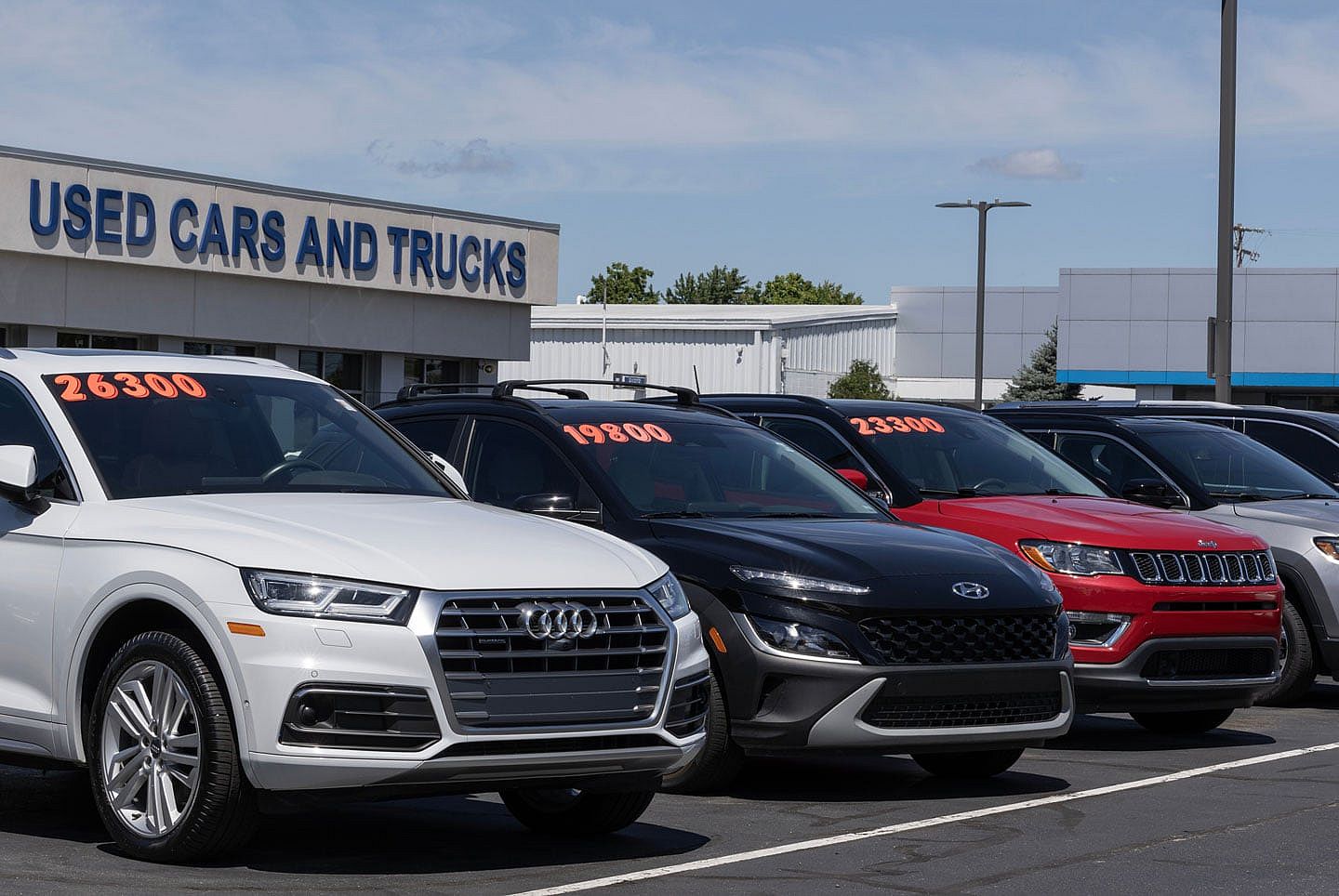 Lafayette - August 10, 2024: Used car display at a dealership. With pricing issues, used and preowned cars are in high demand.