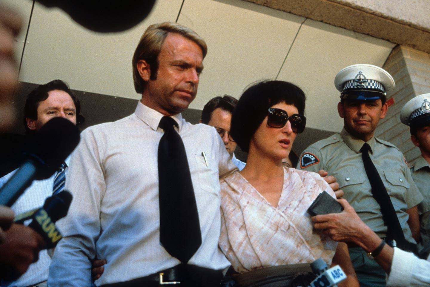 Sam Neill and Meryl Streep are at the center of the most sensational and bizarre murder case in Australia's history in a scene from the film 'A Cry In The Dark', 1988.