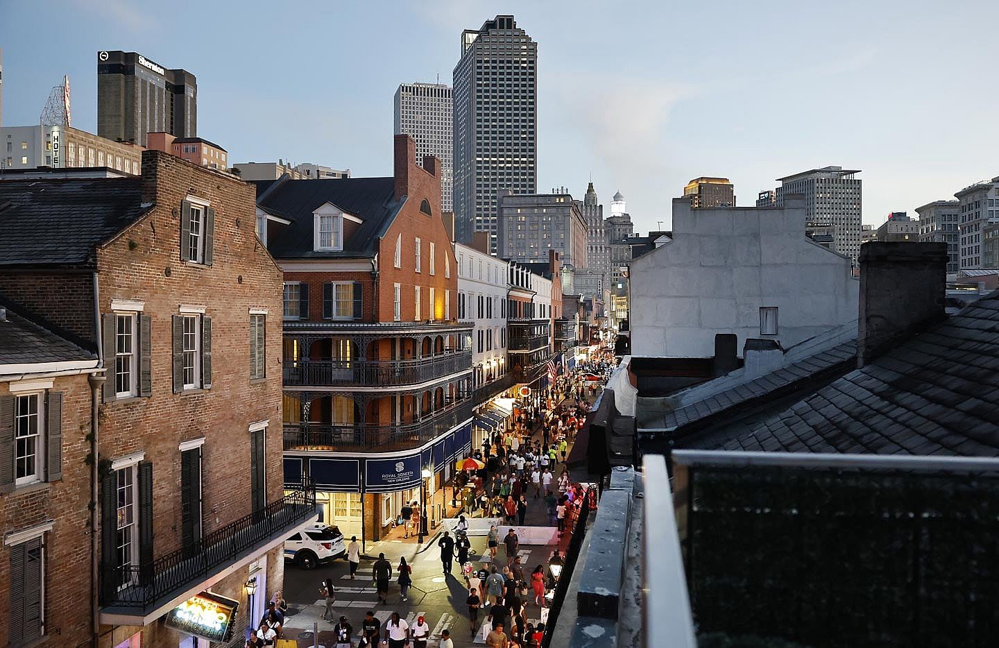 A look down Bourbon Street from above.