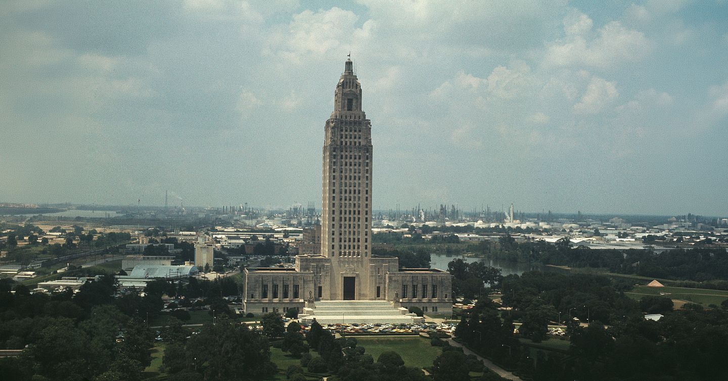 State Capitol park in Baton Rouge aerial view.
