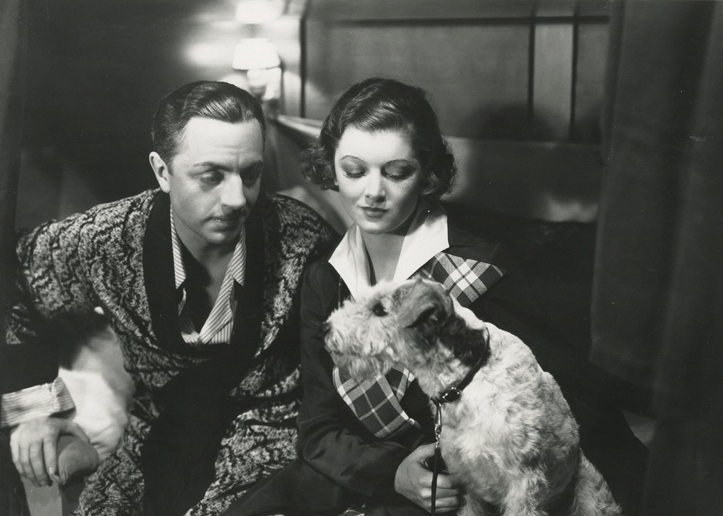 Myrna Loy, William Powell, and Asta in "The Thin Man".