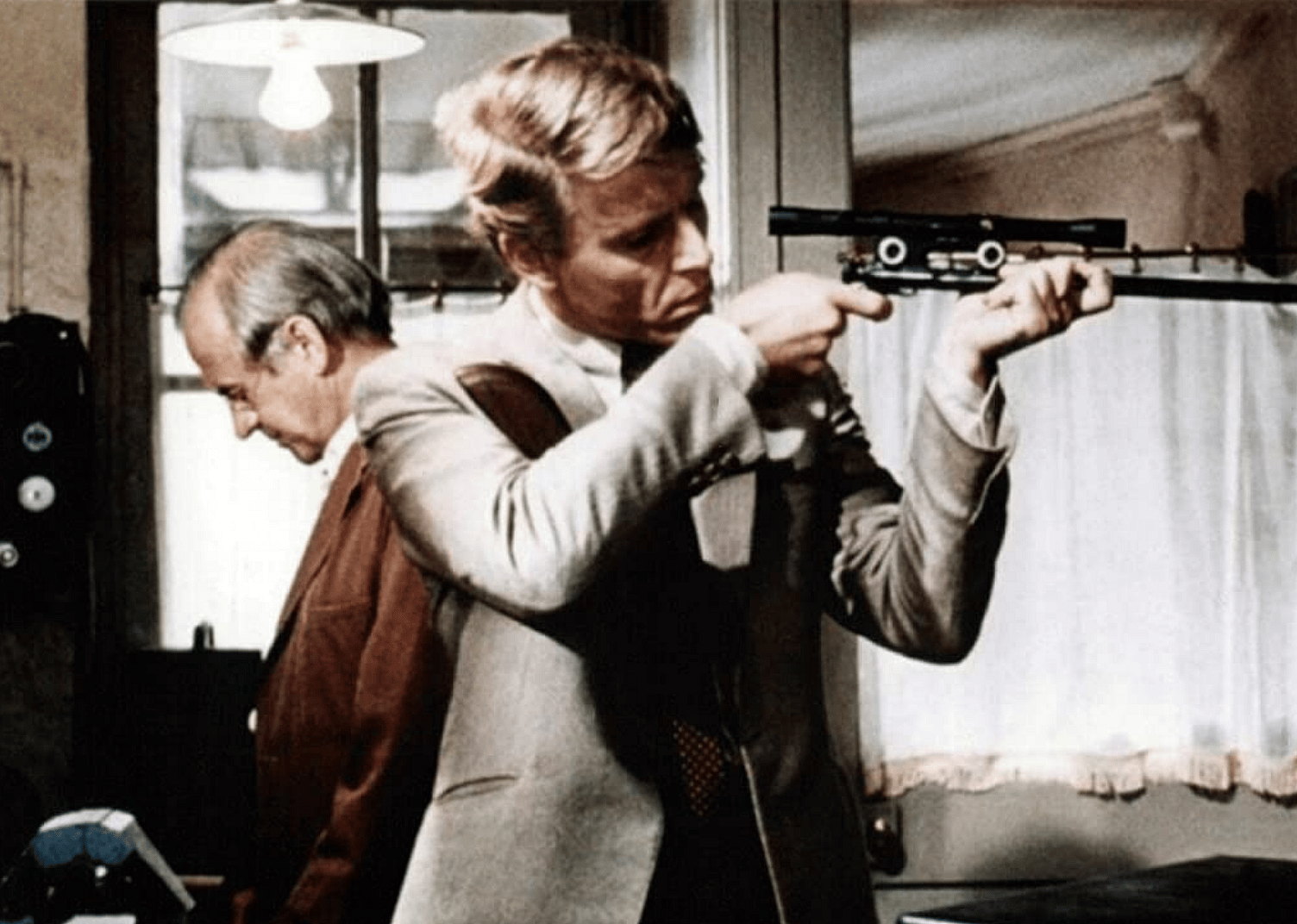Edward Fox and Cyril Cusack in a scene from "The Day of the Jackal".
