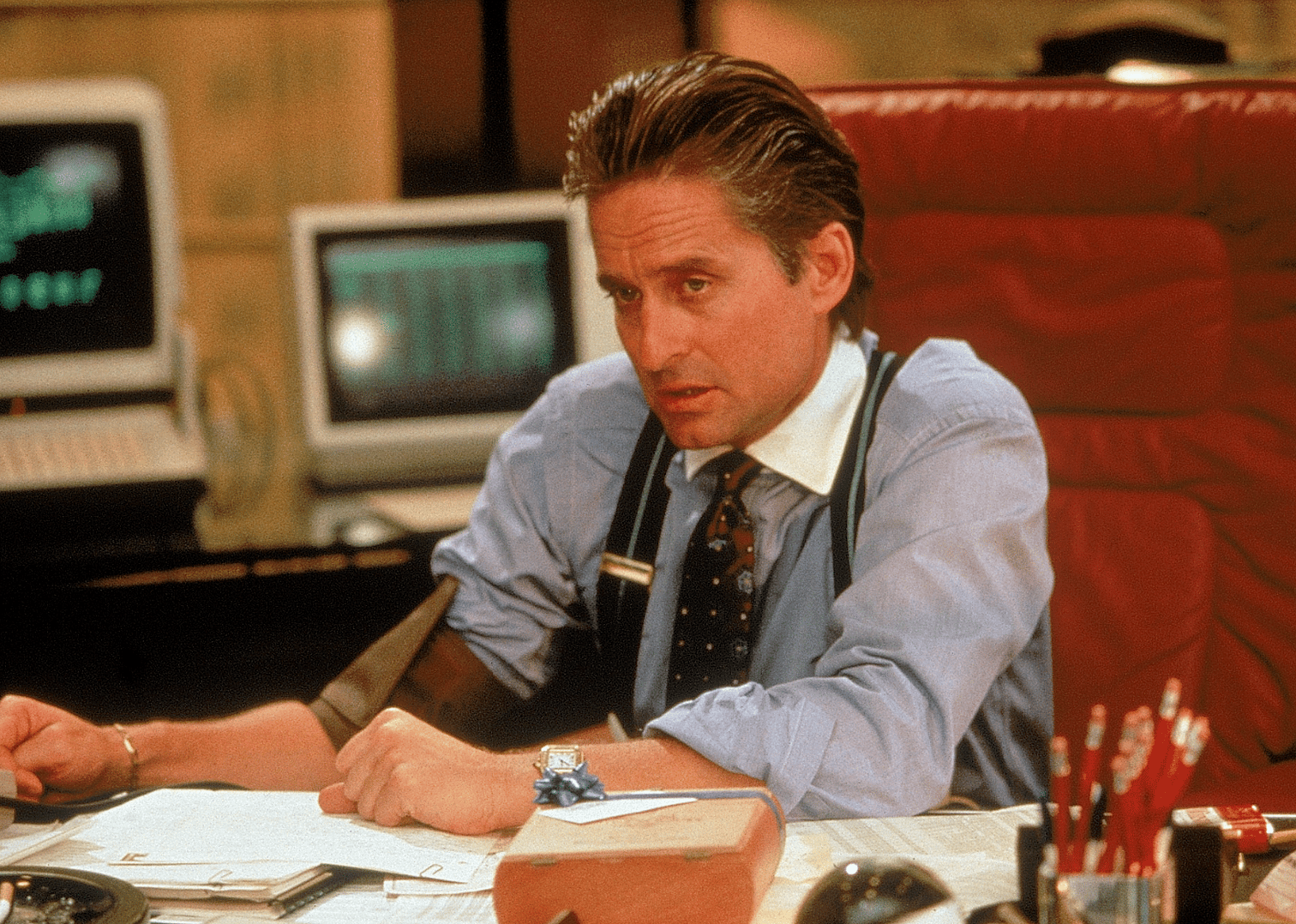 Michael Douglas in a scene from"Wall Street"