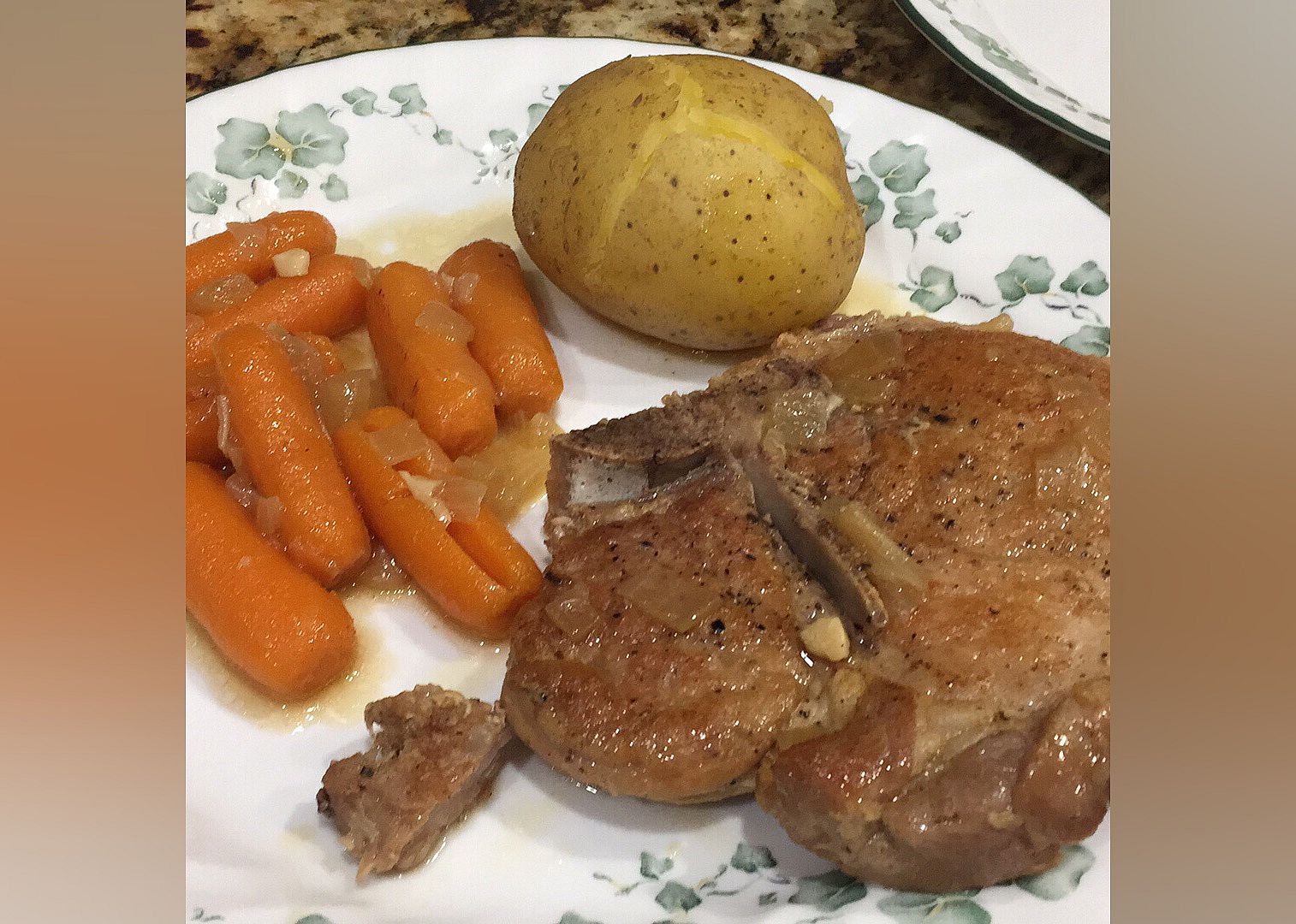 Pressure Cooker Bone-In Pork Chops, Baked Potatoes, and Carrots
