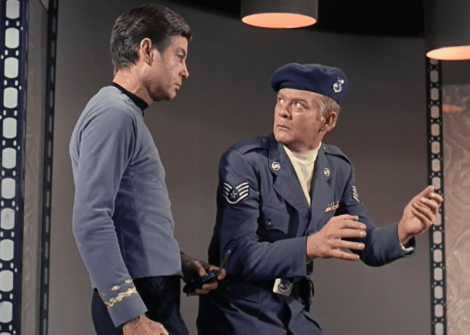 DeForest Kelley and Hal Lynch in Star Trek.