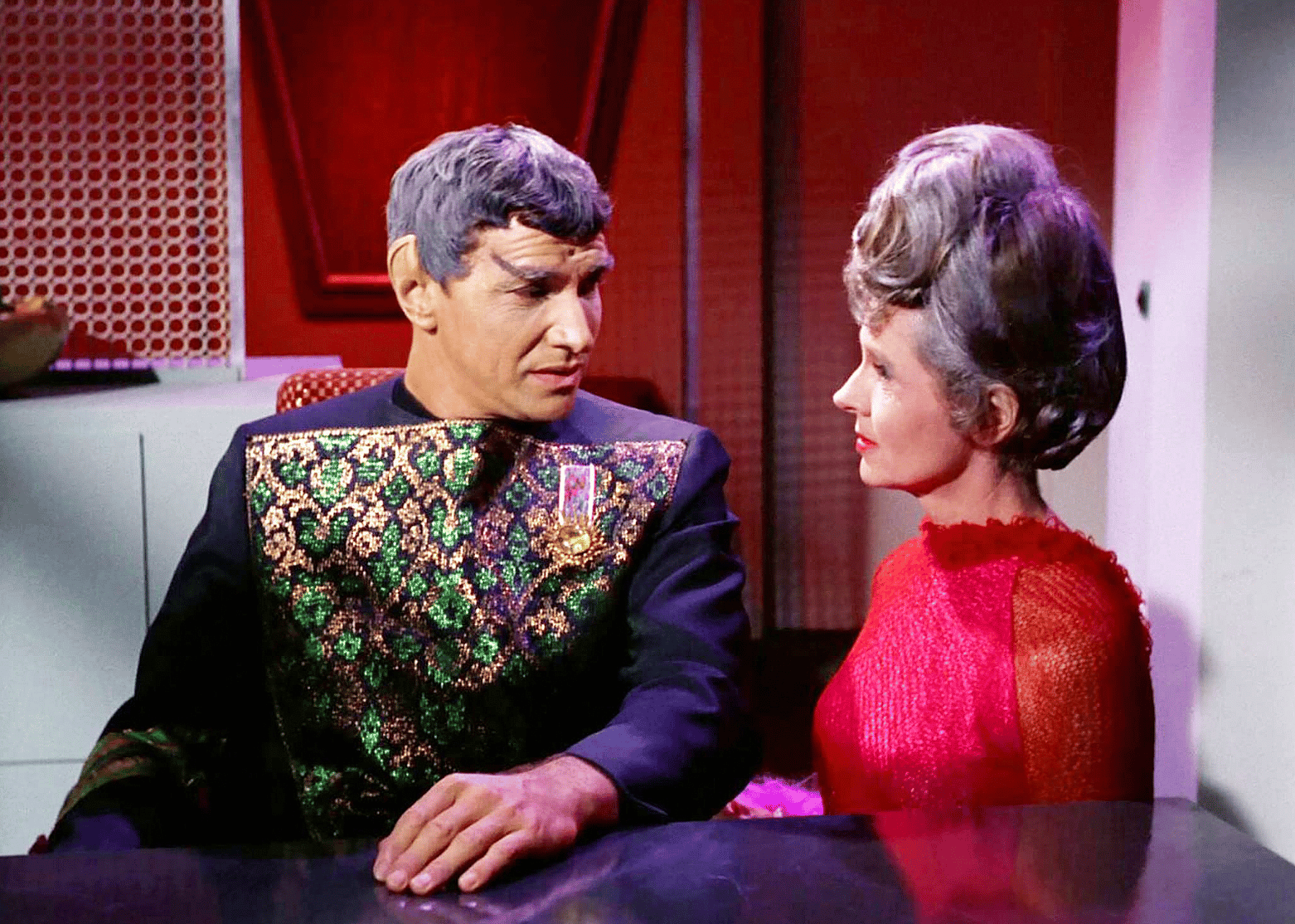 Mark Lenard and Jane Wyatt in Star Trek.