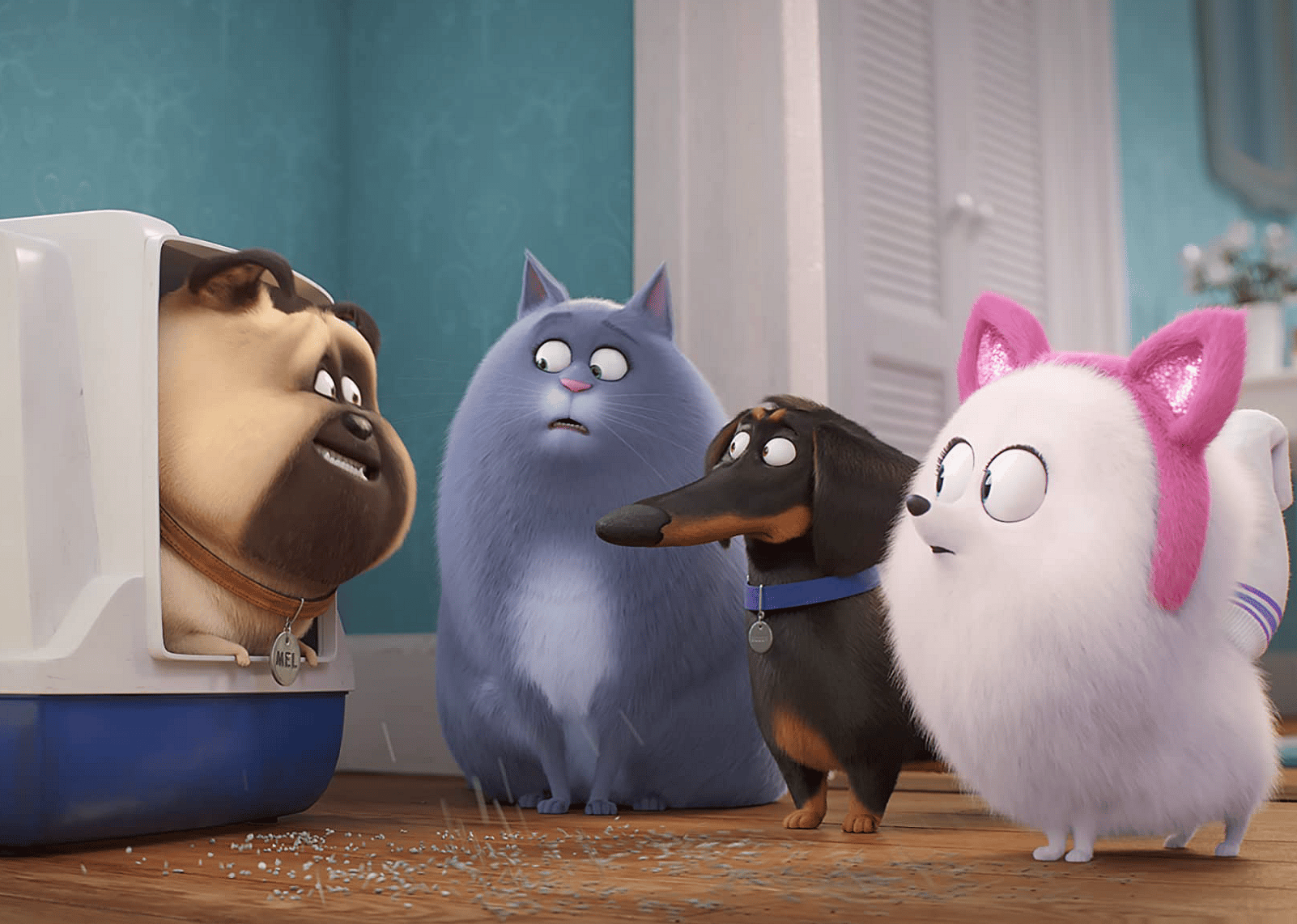 Lake Bell, Bobby Moynihan, Jenny Slate, and Hannibal Buress as their animated characters in "The Secret Life of Pets 2".