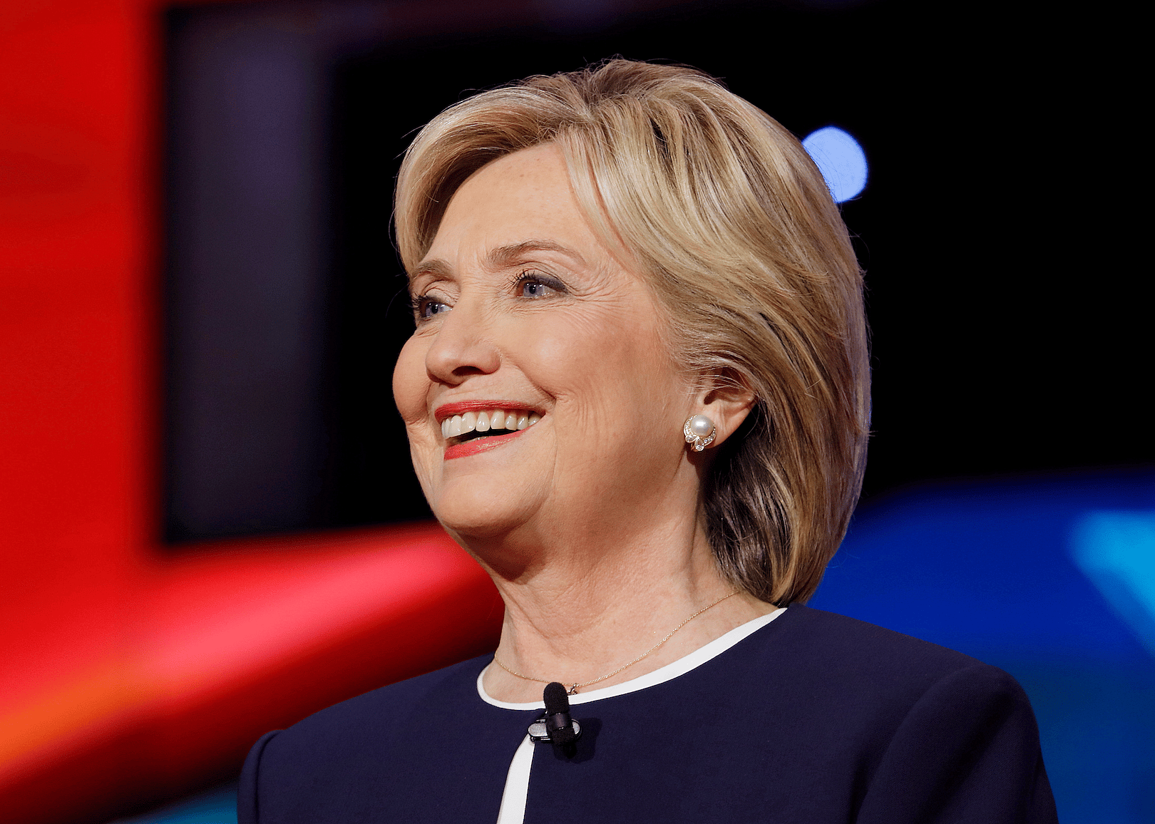 Hilary Clinton smiling onstage.