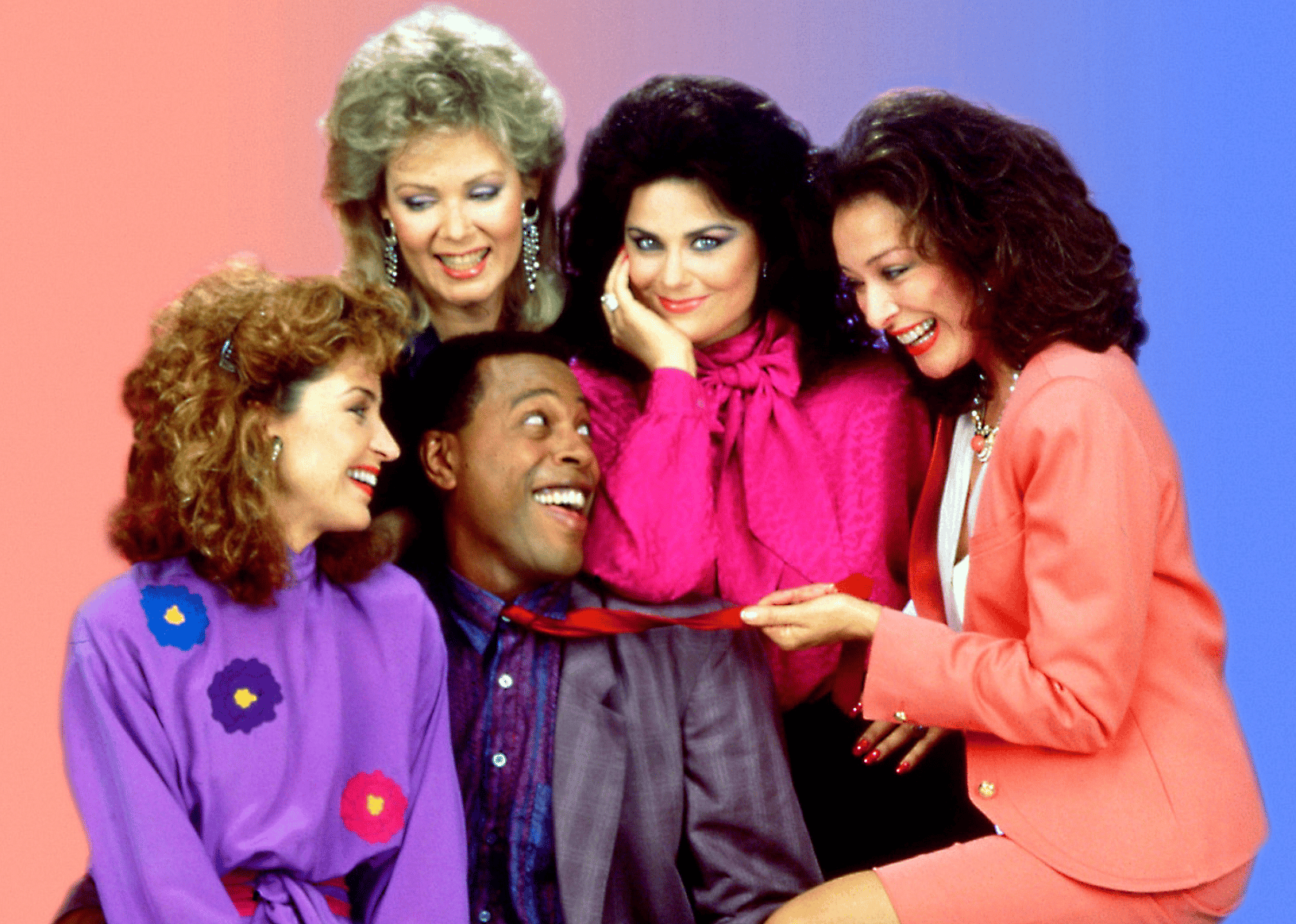 Annie Potts, Delta Burke, Jean Smart, Dixie Carter, and Meshach Taylor in "Designing Women"