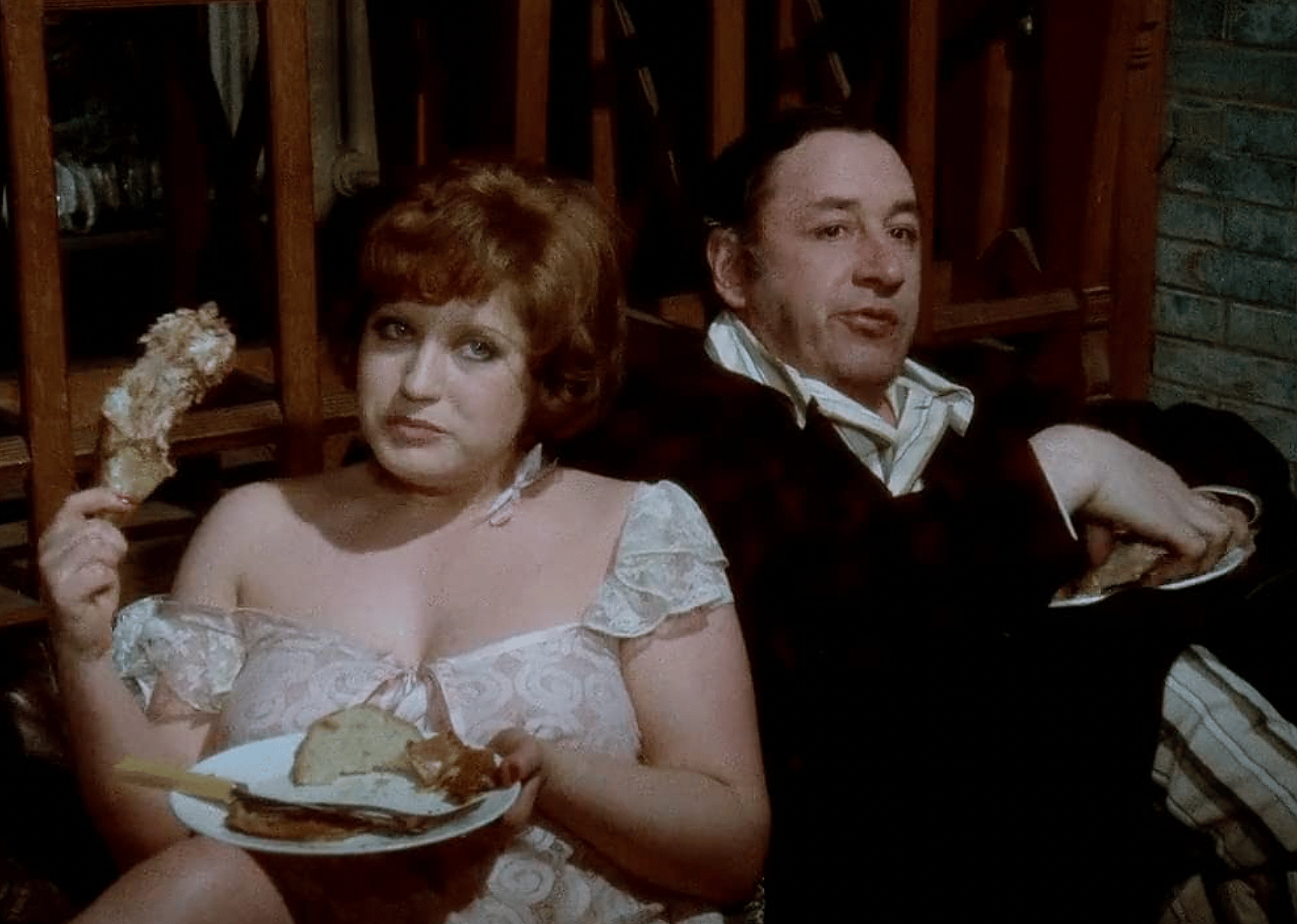 Andréa Ferréol and Philippe Noiret in "La Grande Bouffe".