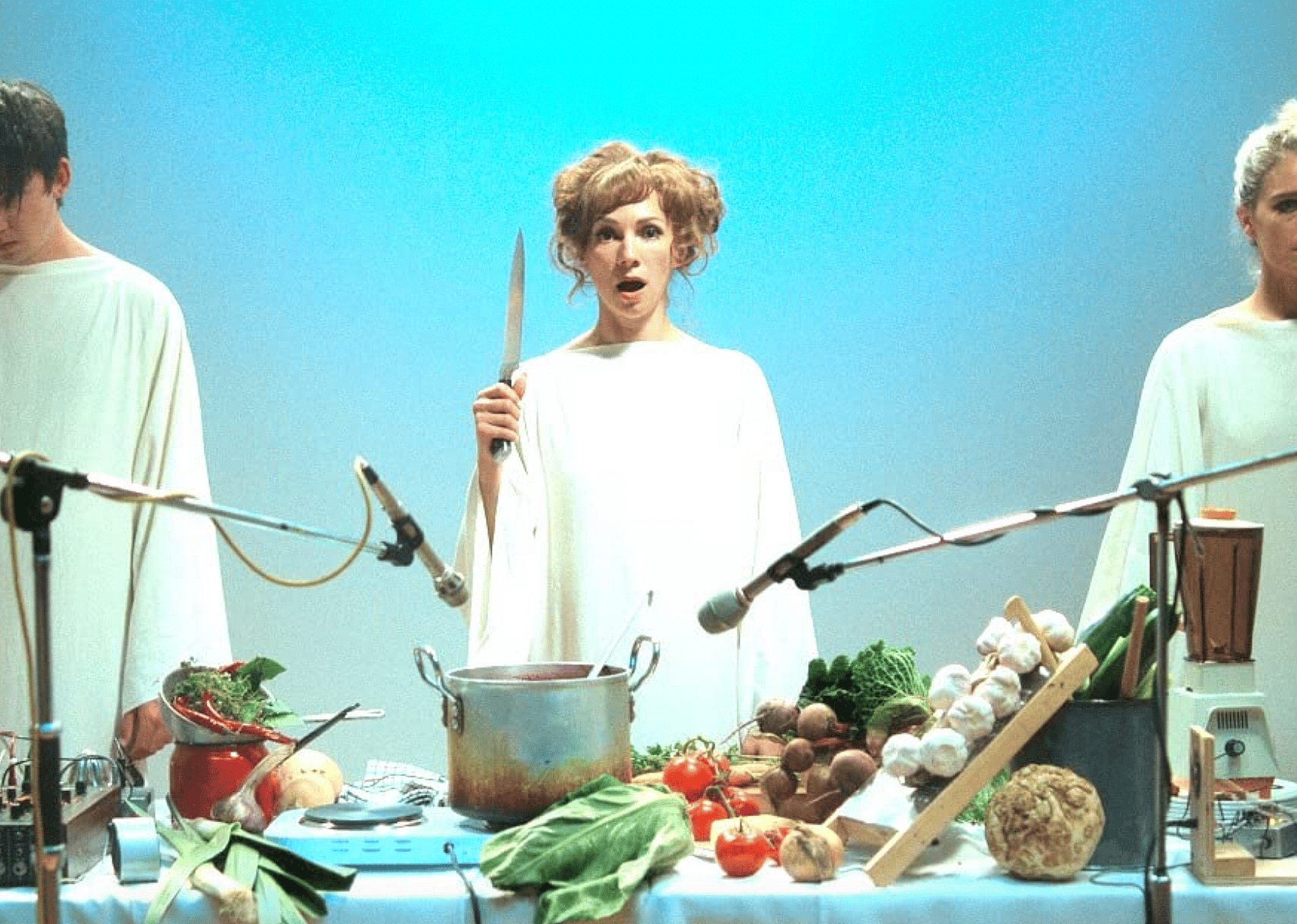 Asa Butterfield, Fatma Mohamed, and Ariane Labed in "Flux Gourmet."