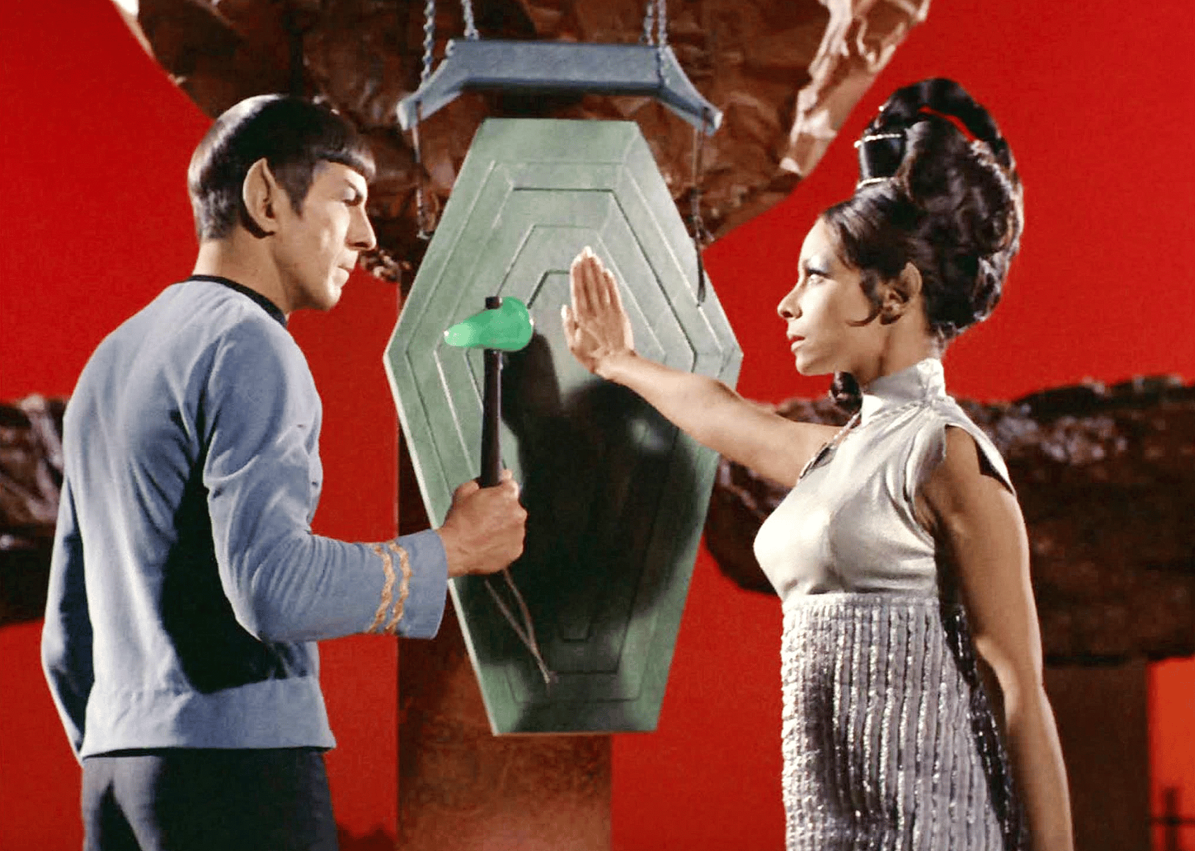 Leonard Nimoy and Arlene Martel in Star Trek.