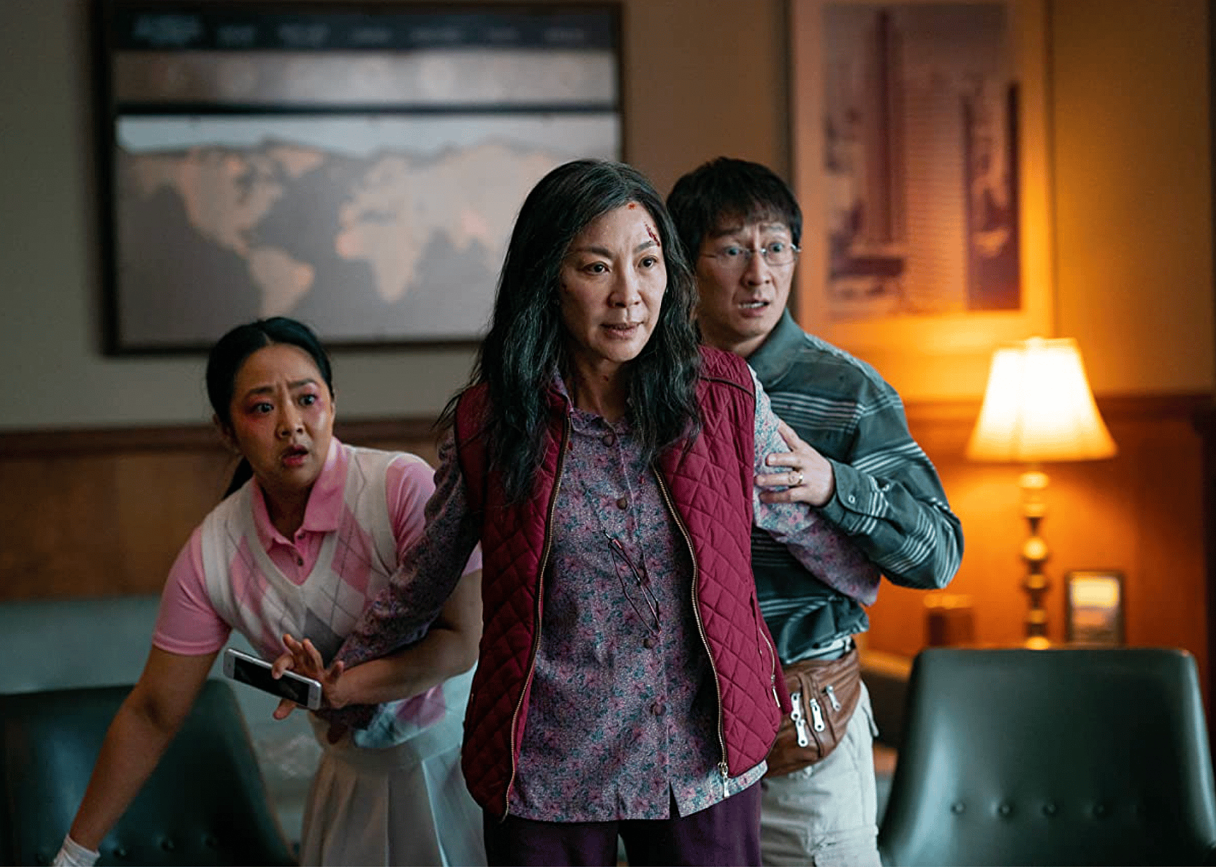 Michelle Yeoh, Ke Huy Quan, and Stephanie Hsu in "Everything Everywhere All at Once."