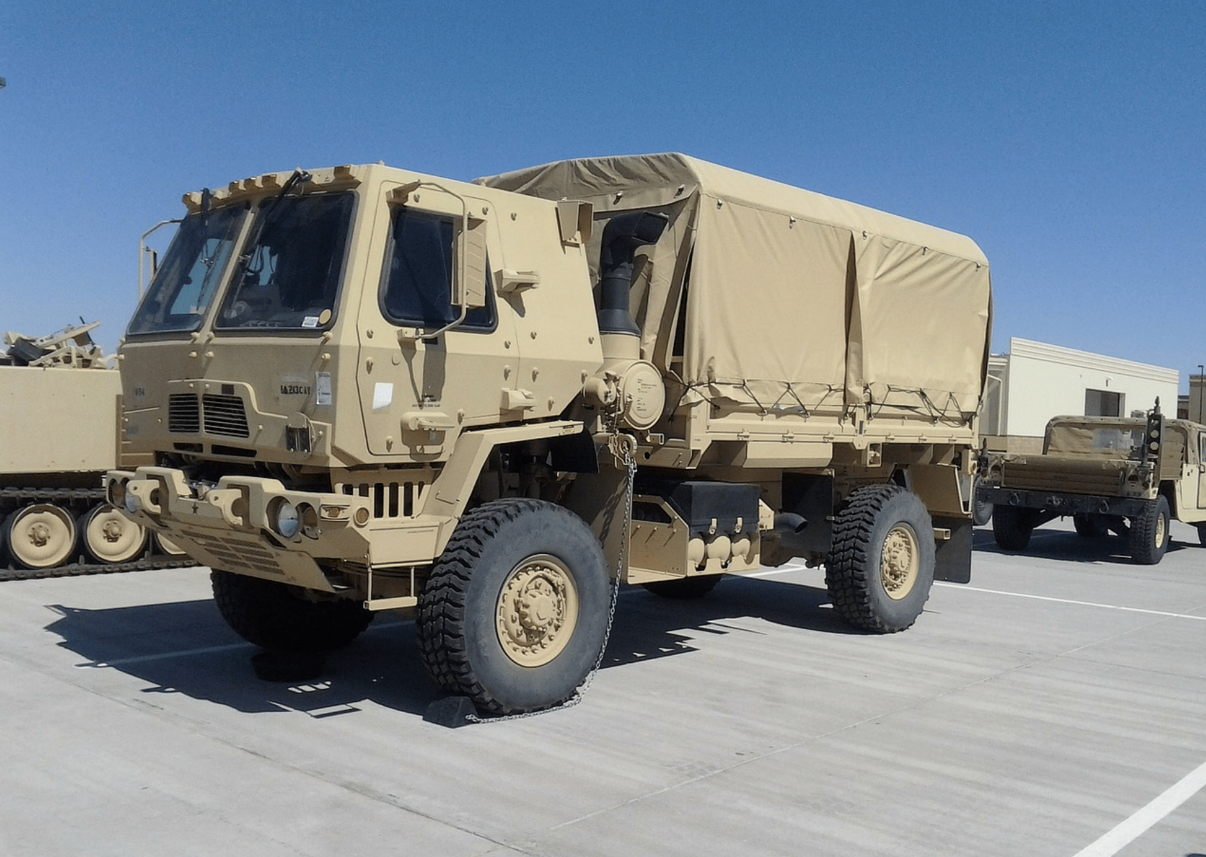 Military trucks and armored vehicles