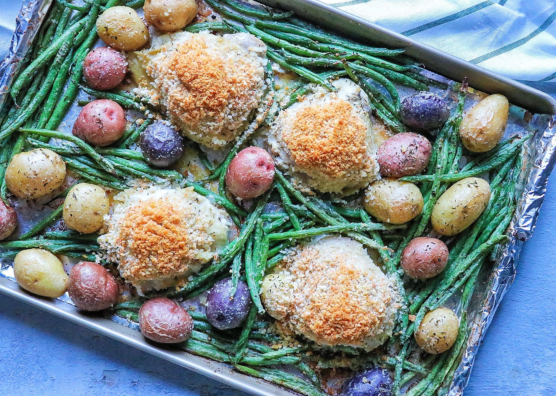 Sheet Pan Parmesan-Dijon Chicken Thigh Dinner