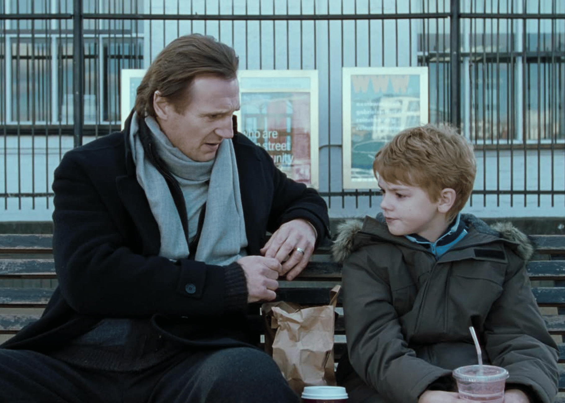 Liam Neeson and Thomas Brodie-Sangster in "Love Actually".