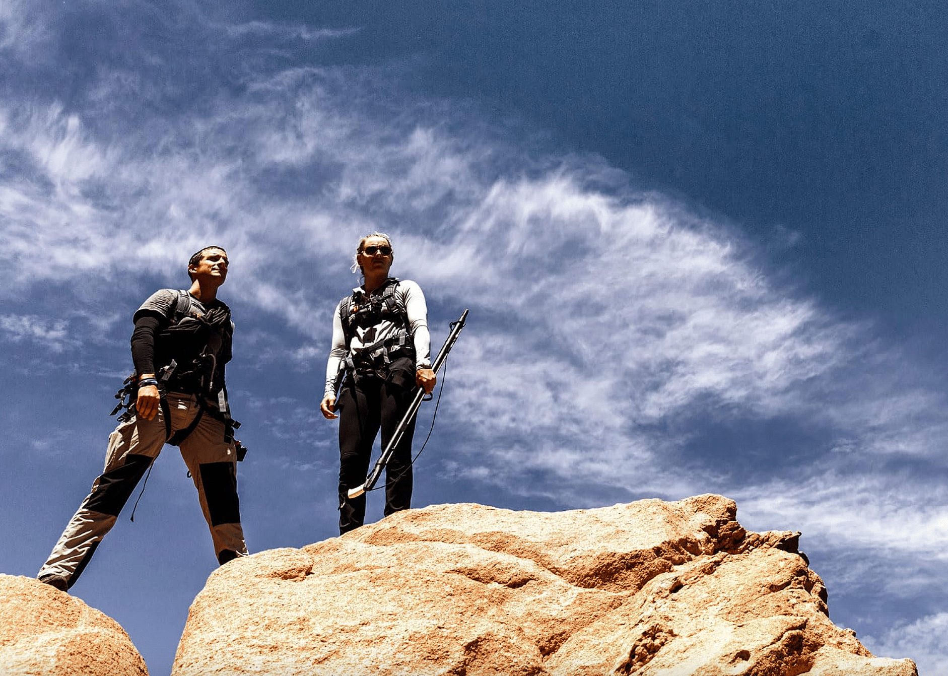 Lindsey Vonn and Bear Grylls in "Running Wild with Bear Grylls".
