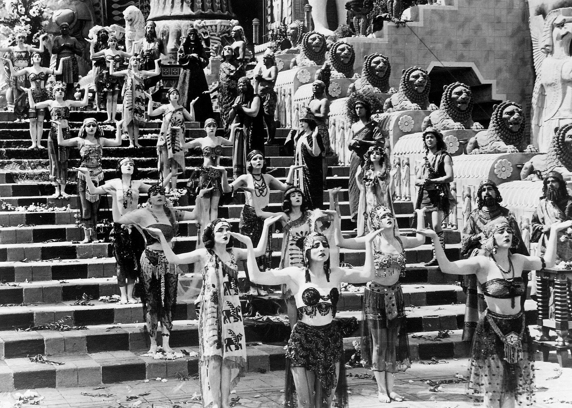 Rows of people lining the stairs.