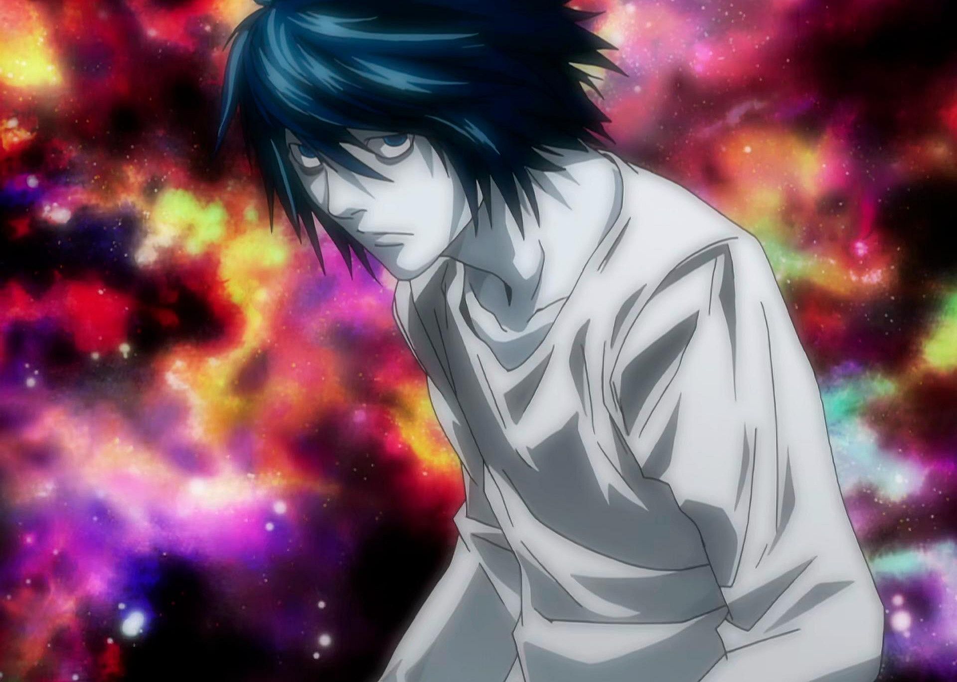 An animated person drawn in grayscale in front of a colorful sky.