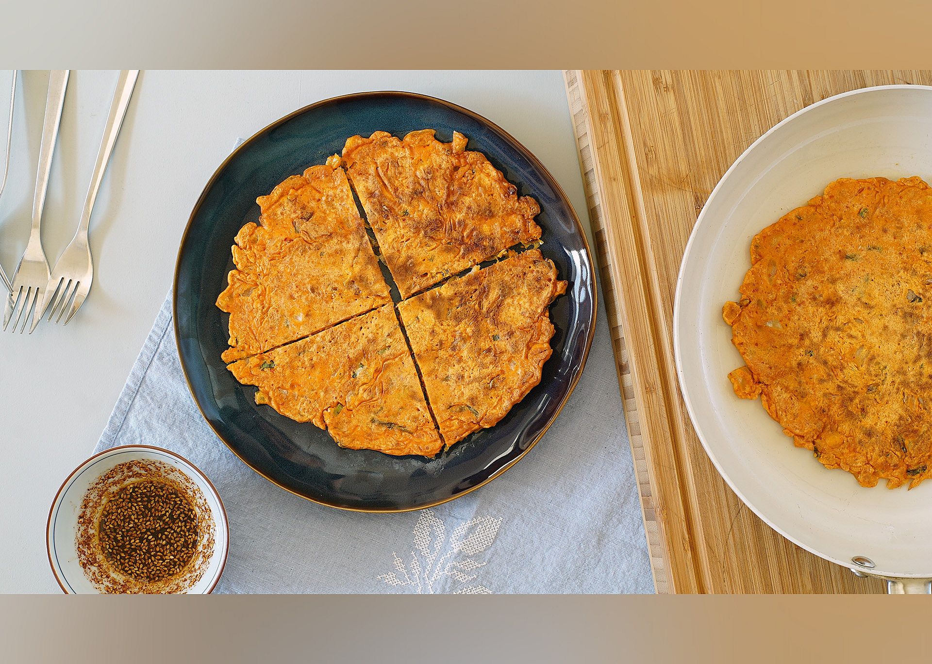 Kimchi Jun (Kimchi Pancake) and Dipping Sauce