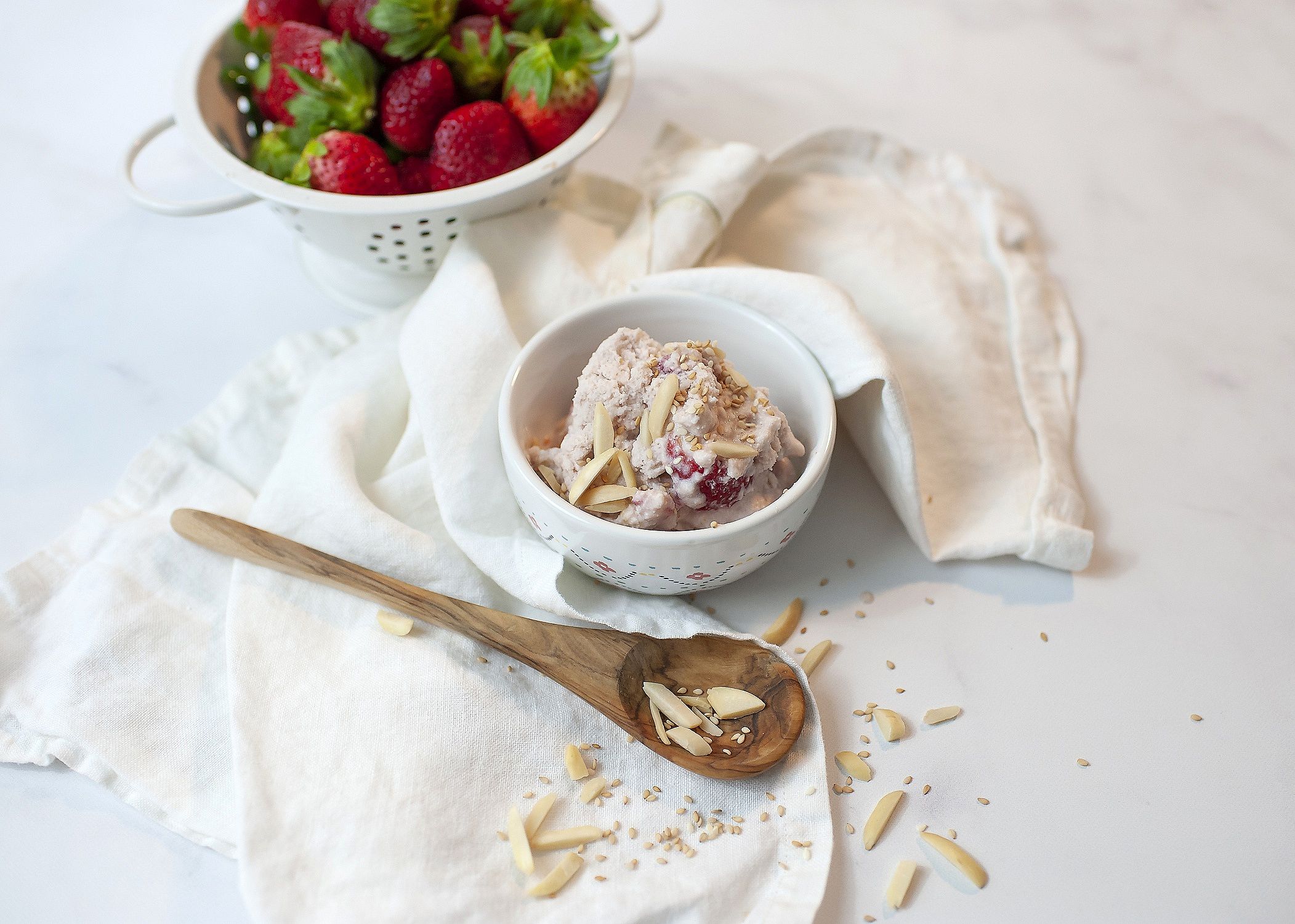 Almond and Strawberry Tahini Ice Cream