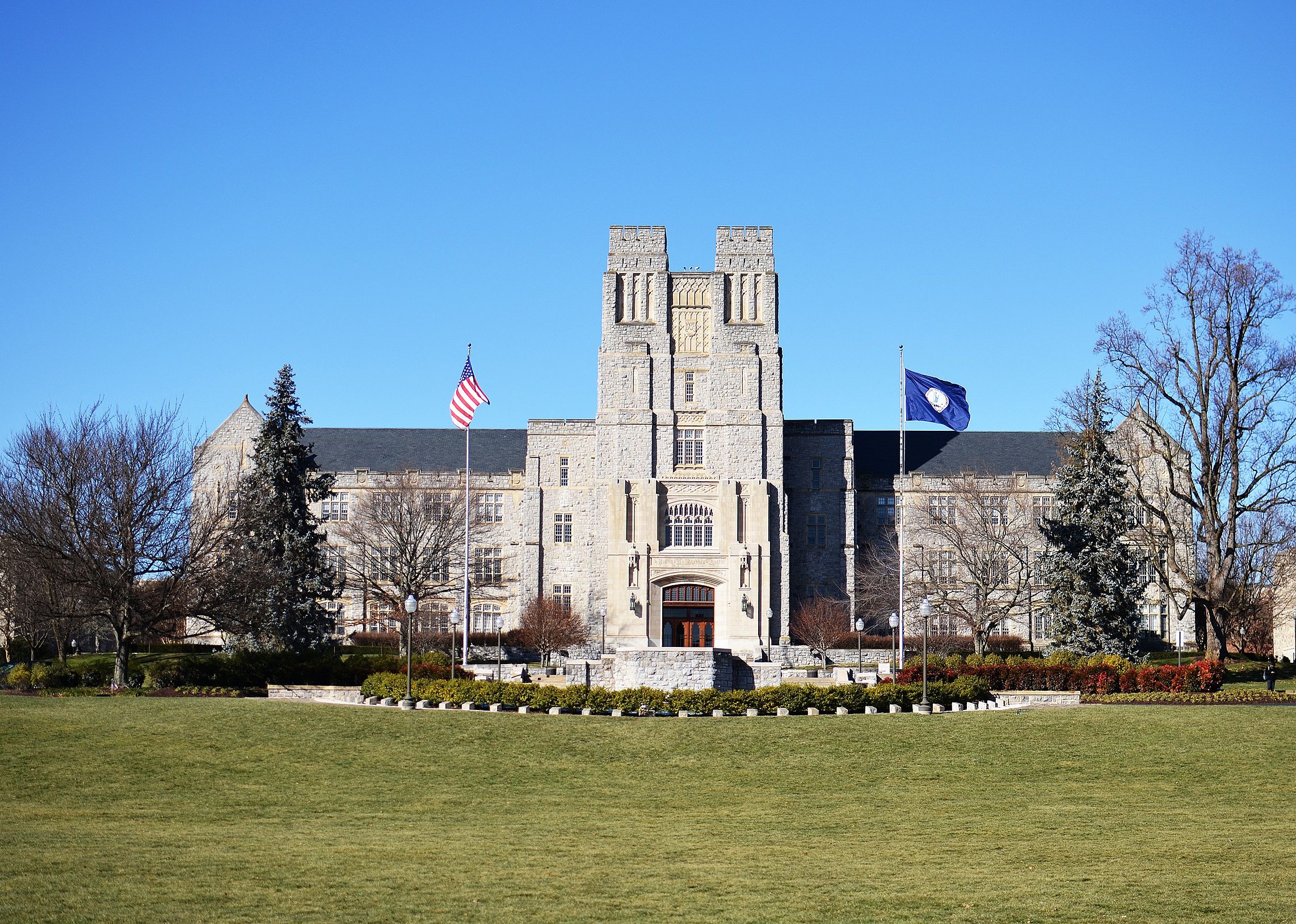 Burruss Hall on Virginia Tech Campus on a sunny day