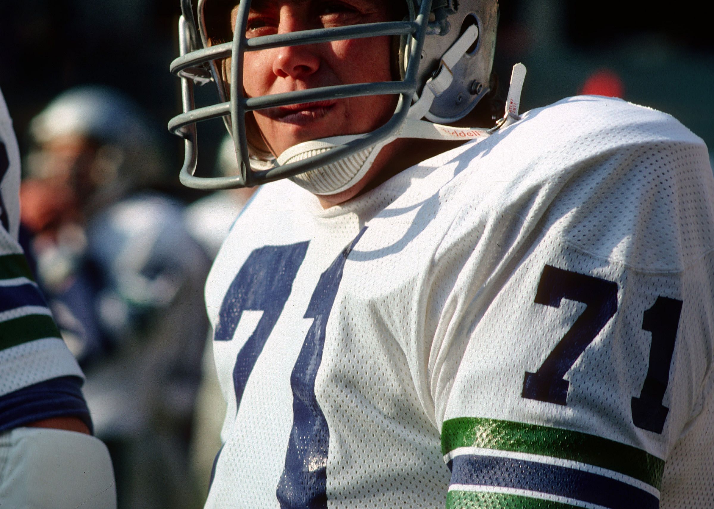 Defensive lineman Steve Niehaus of the Seattle Seahawks on the sideline.