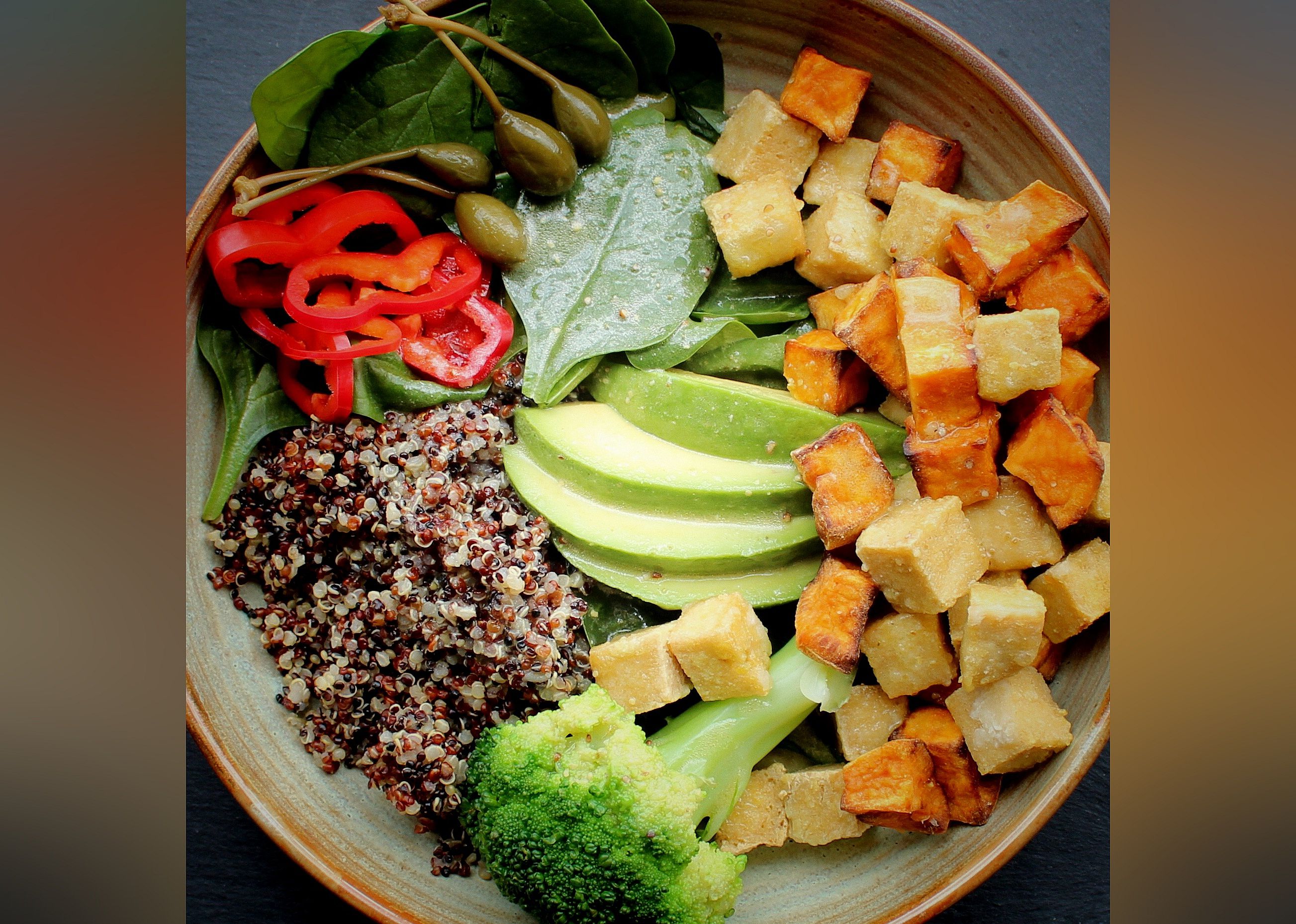 Quinoa Salad with Crispy Tofu Cubes and Lime Vinaigrette