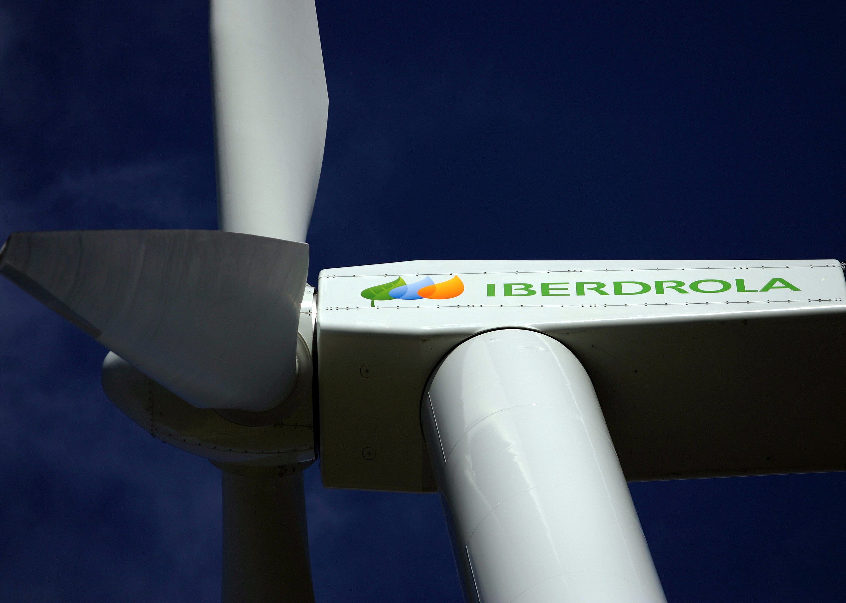 A close-up of an electricity generating wind turbine.