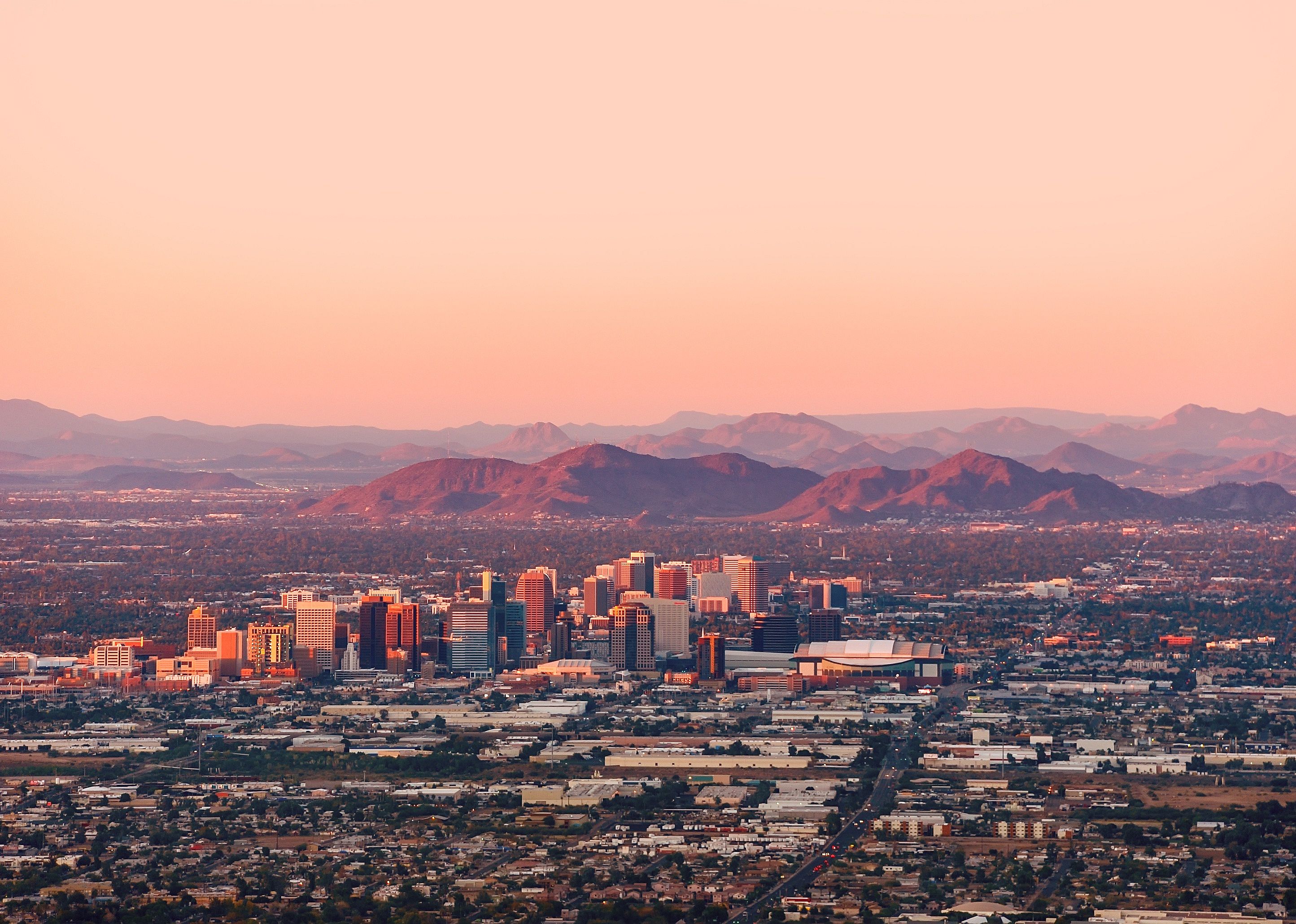 Downtown Phoenix at dusk.