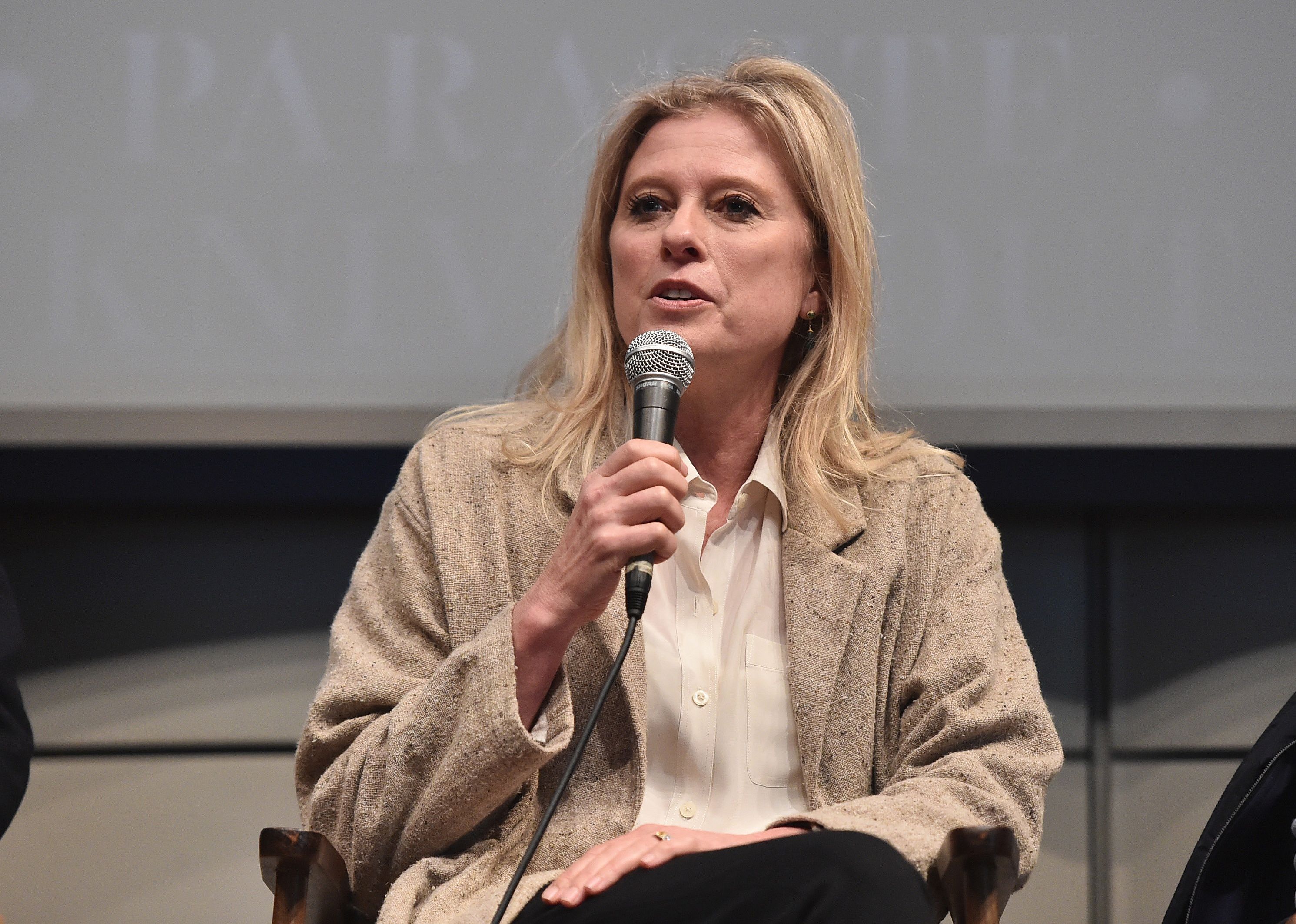 Jenno Topping speaks on a panel at the Annual Producers Guild Awards Nominees Breakfast