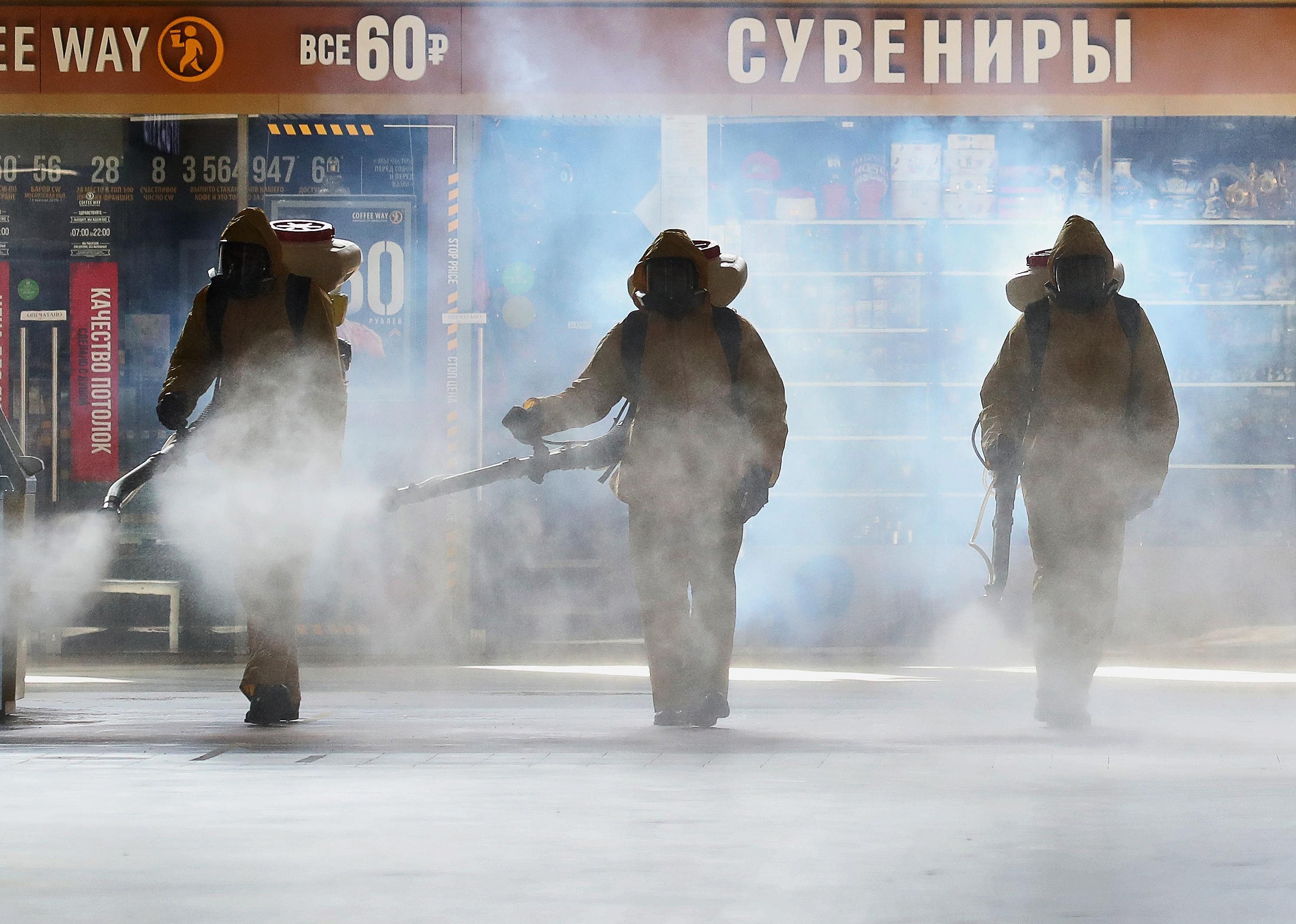 Disinfecting Russian railway stations