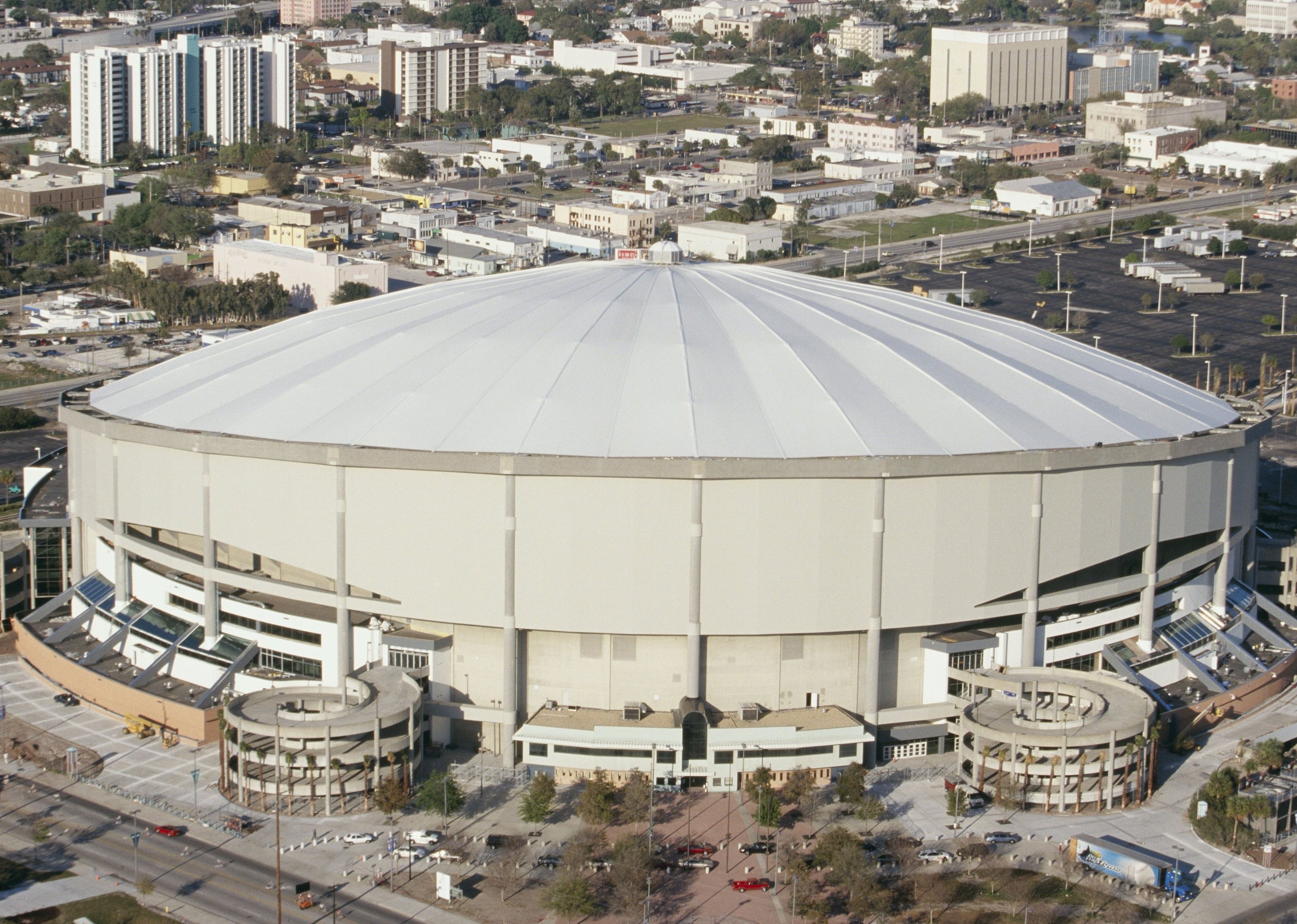 Aerial view of Tropicana Field, home of the Tampa Bay Devil Rays, 1998.