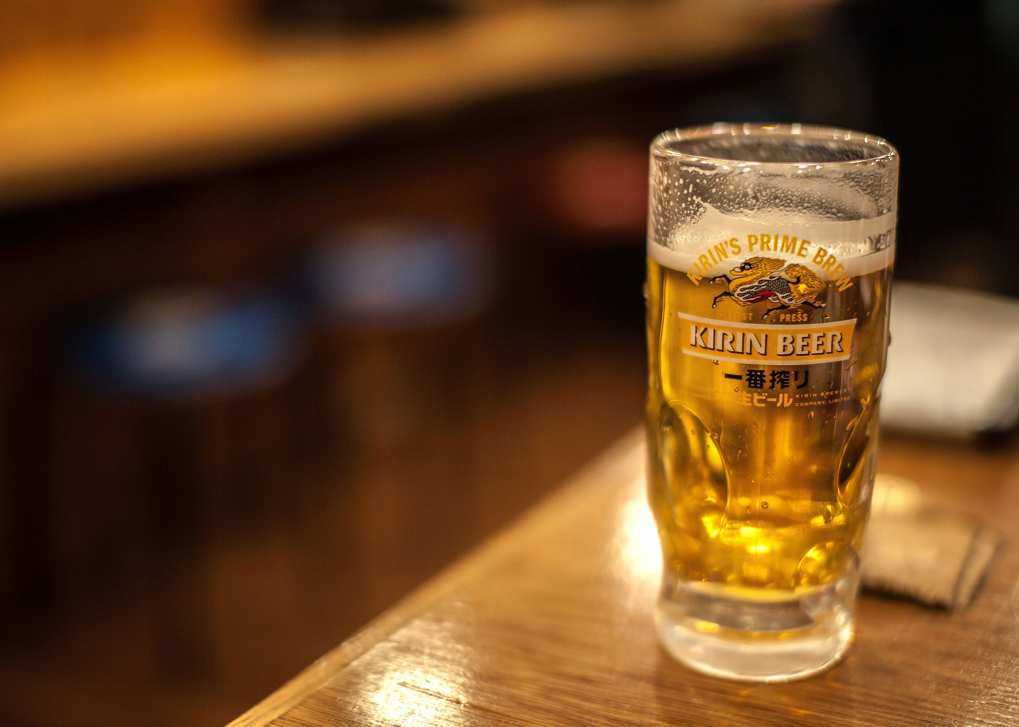 Kirin Draft Beer in a glass on a table