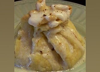 Fresh Peach Dumplings Served with Hard Sauce