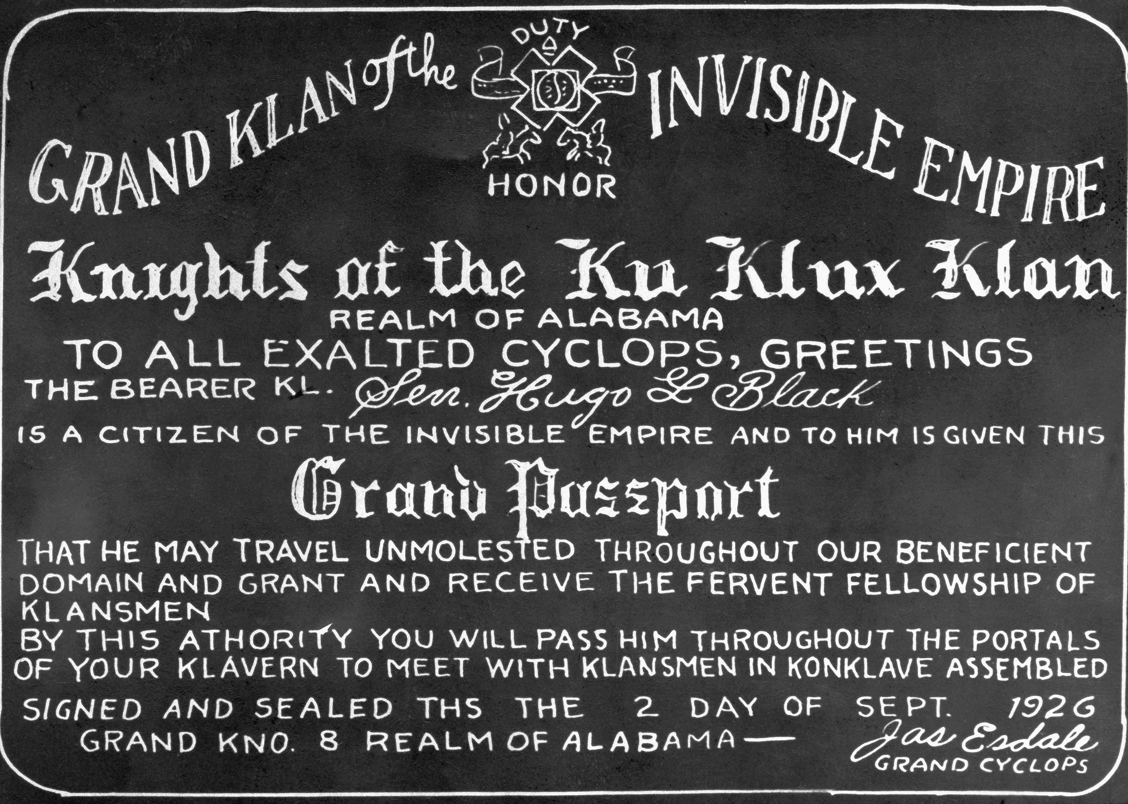 1937: Hugo Black forced to explain KKK connections