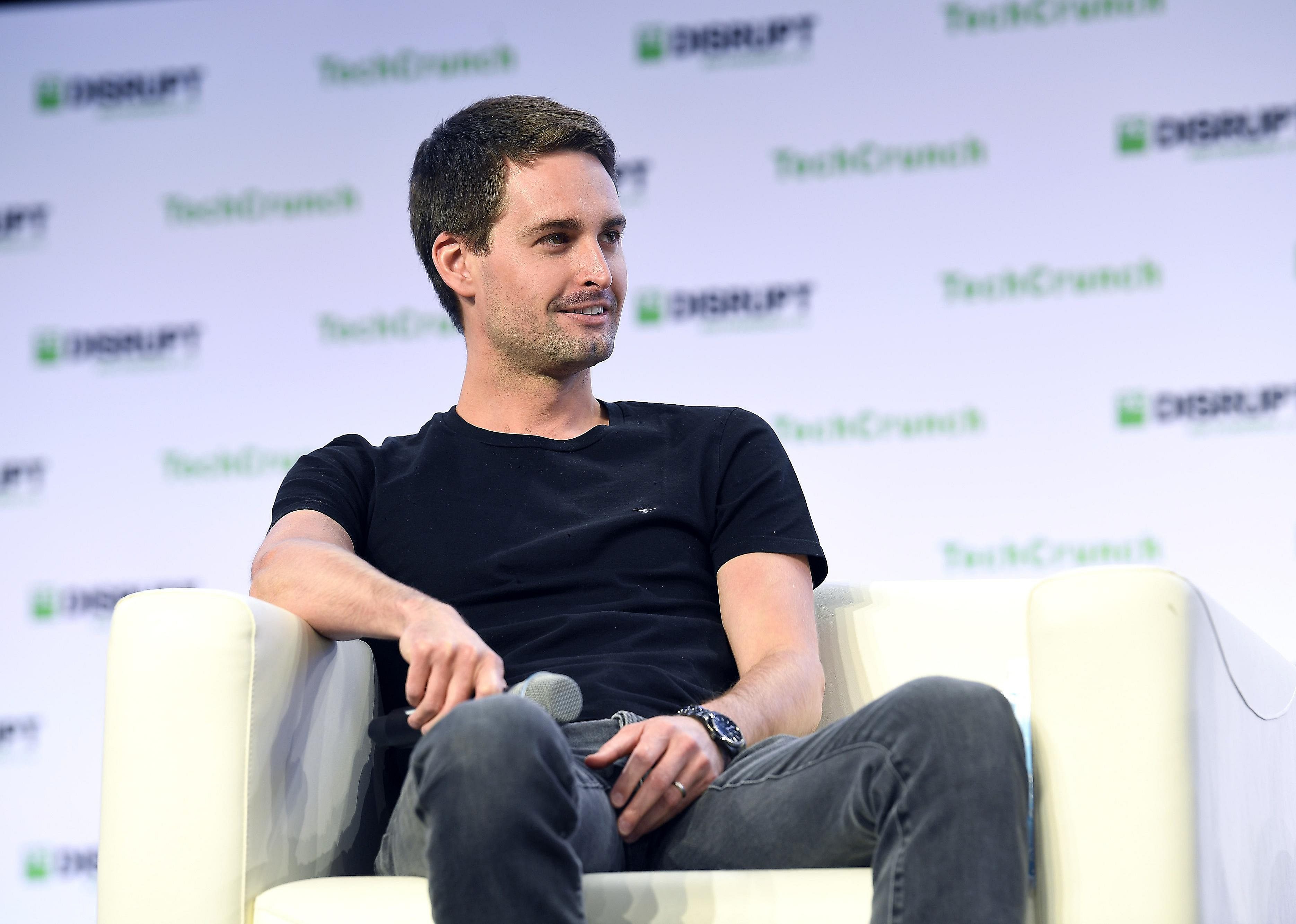 Evan Spiegel onstage.