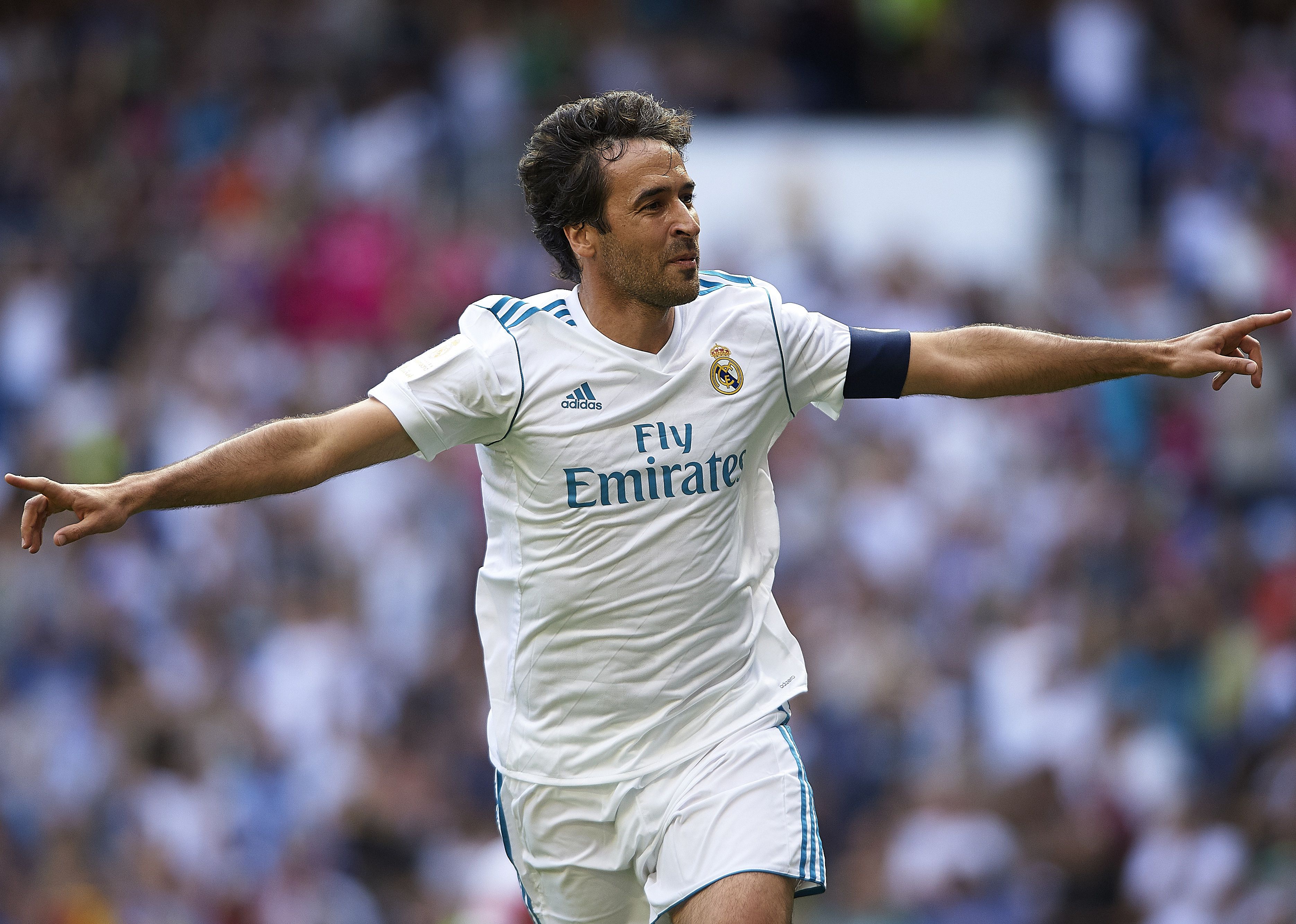 Raul Gonzalez Blanco of Real Madrid Legends celebrates scoring