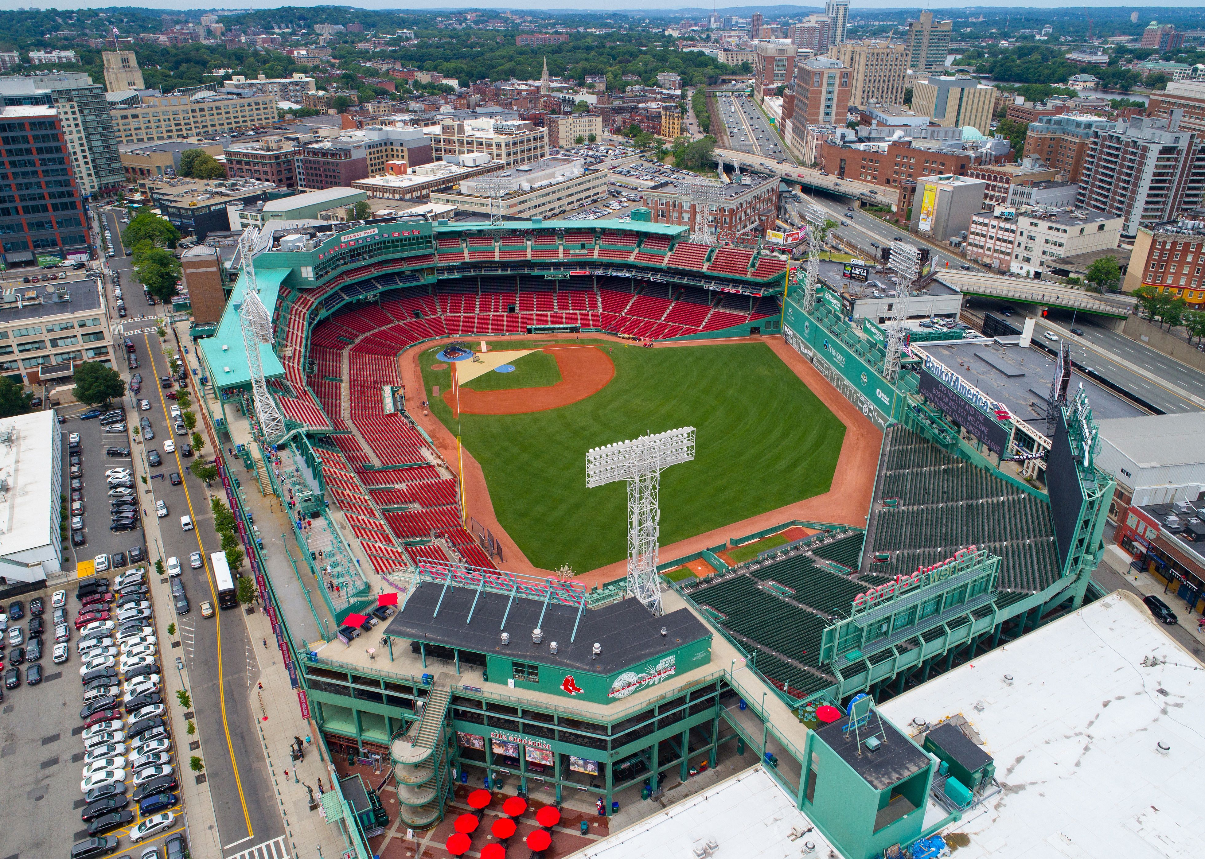 Aerial image of Fenway Park sports stadium