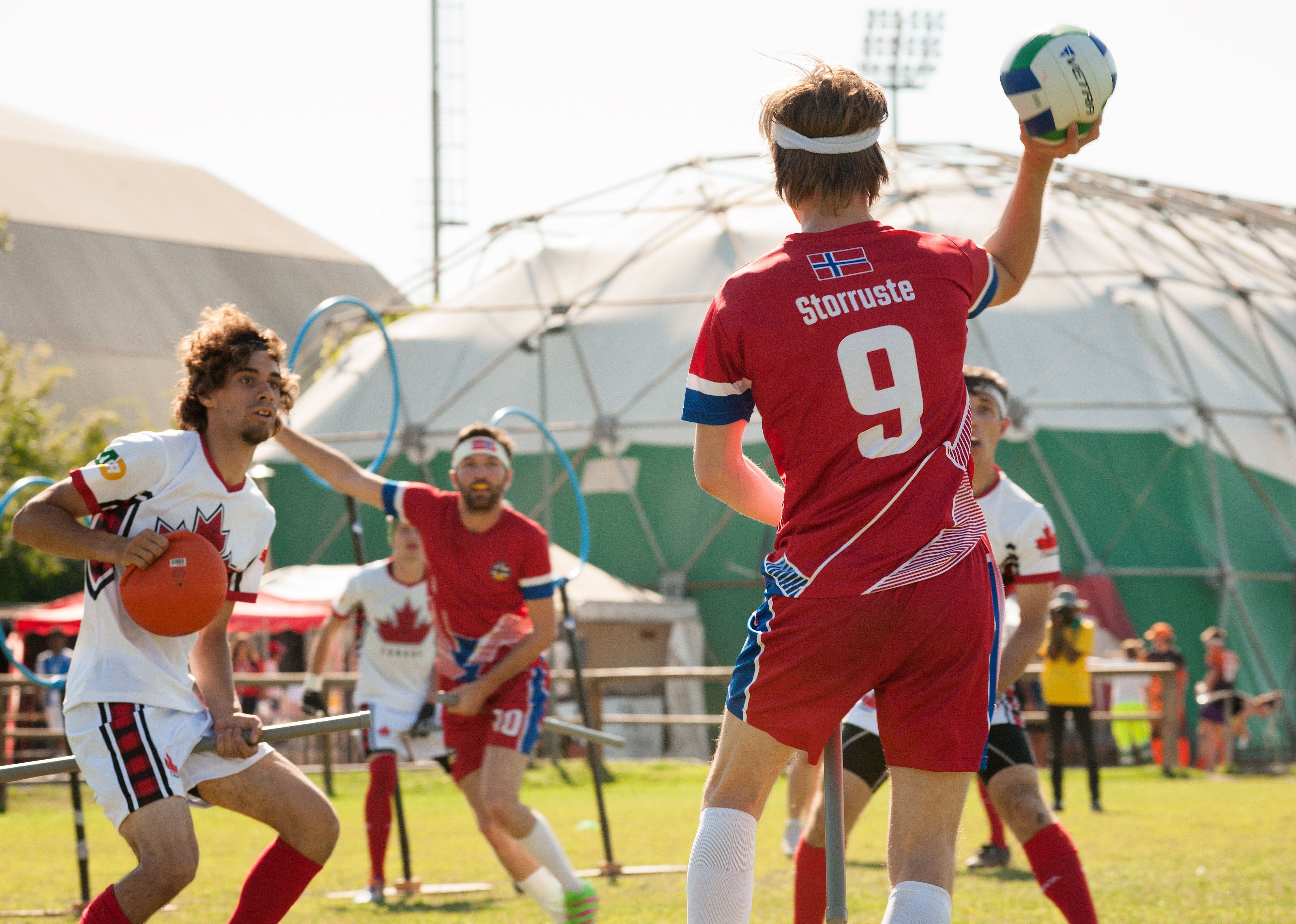 Quidditch players during a match at the International Quadball Association World Cup.