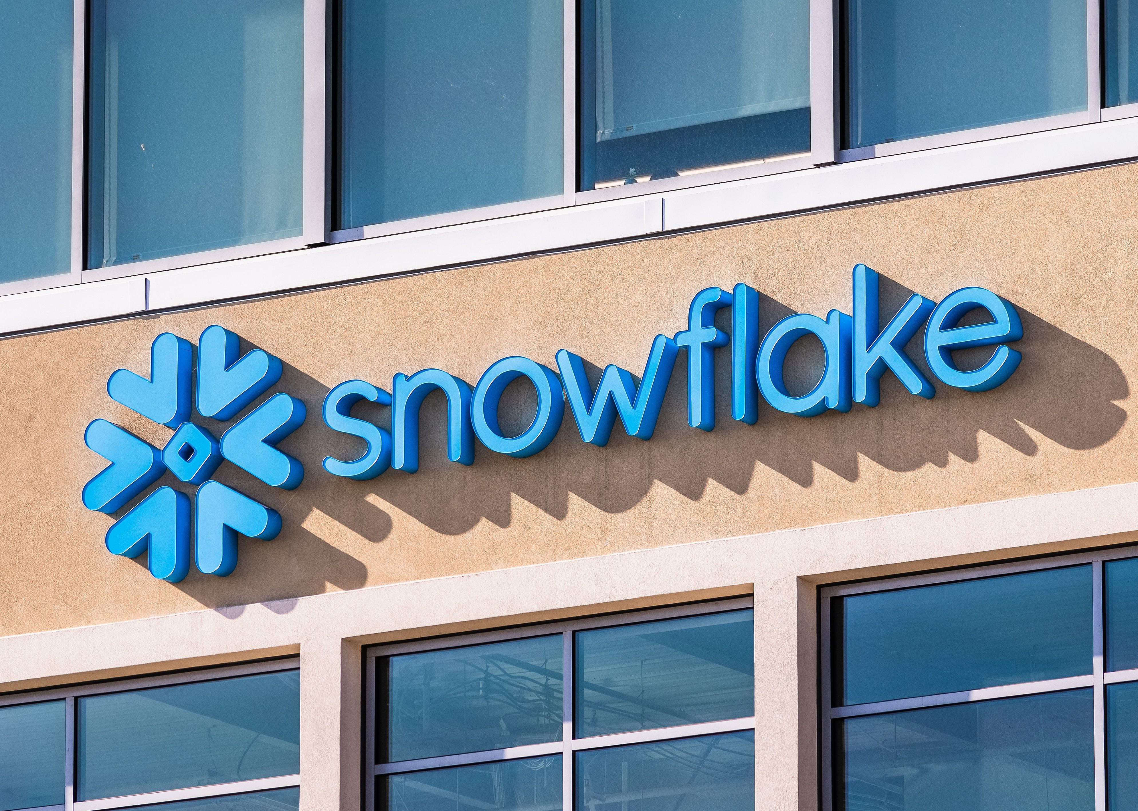Snowflake symbol and logo at the company corporate headquarters.
