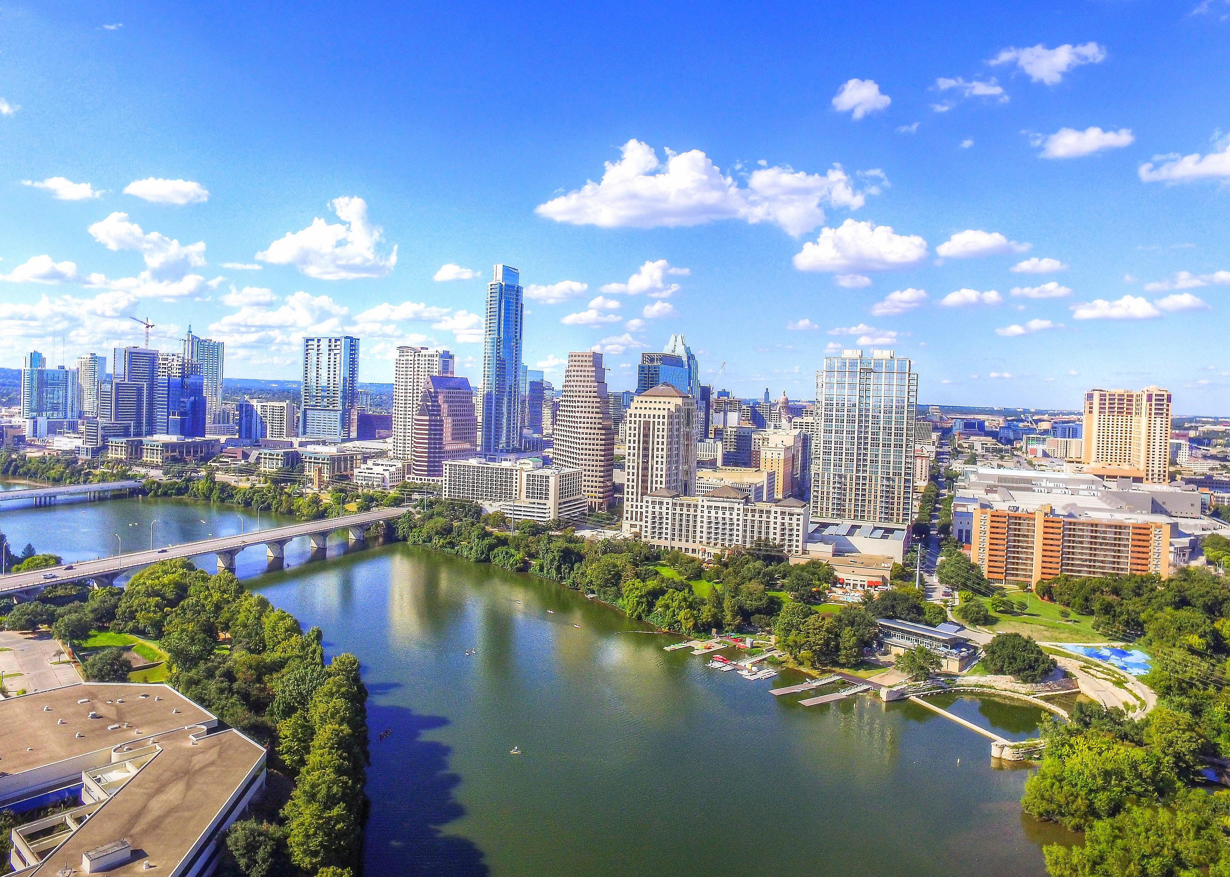 Aerial view of downtown Austin.