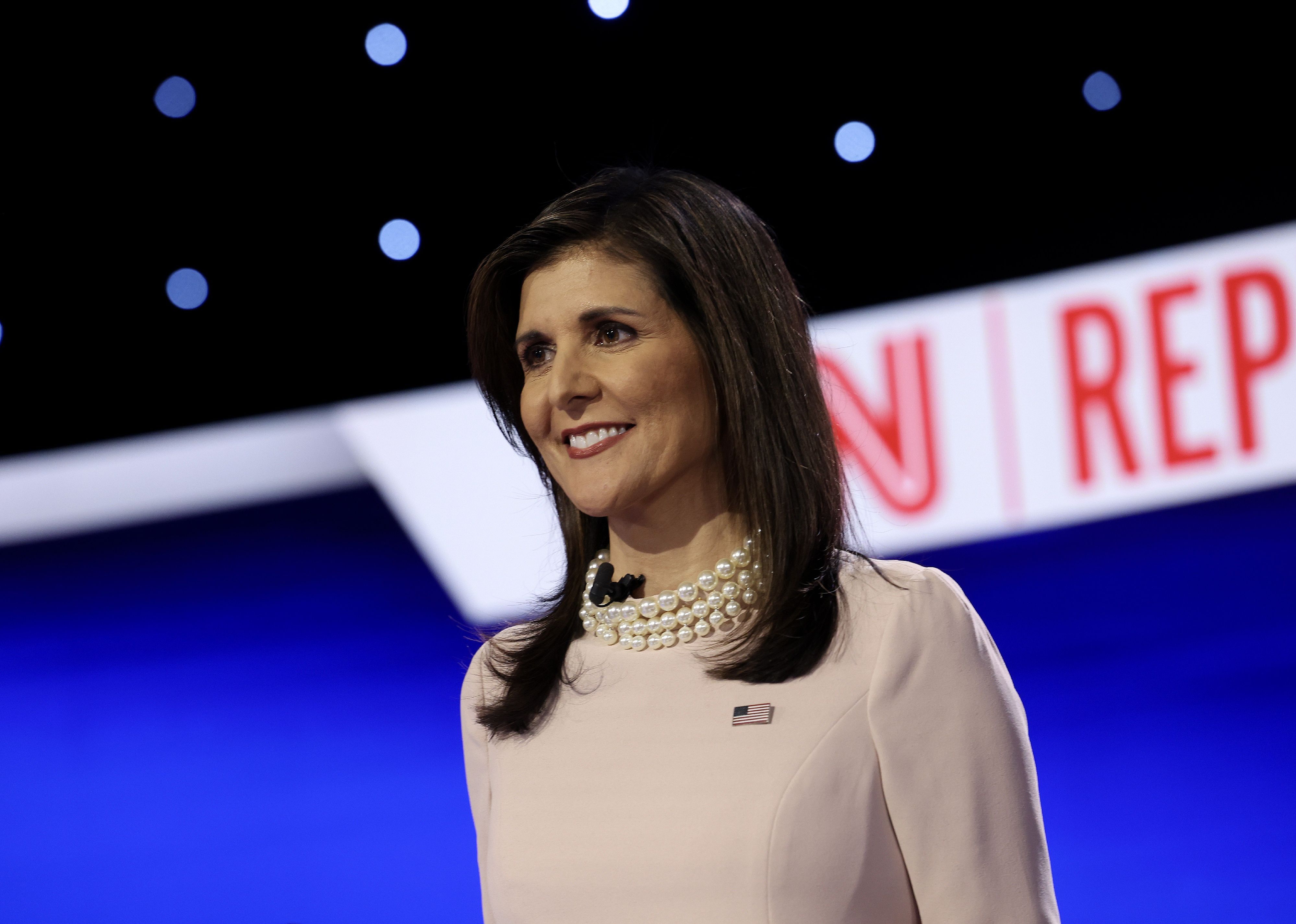 Nikki Haley participates in the CNN Republican Presidential Primary Debate.