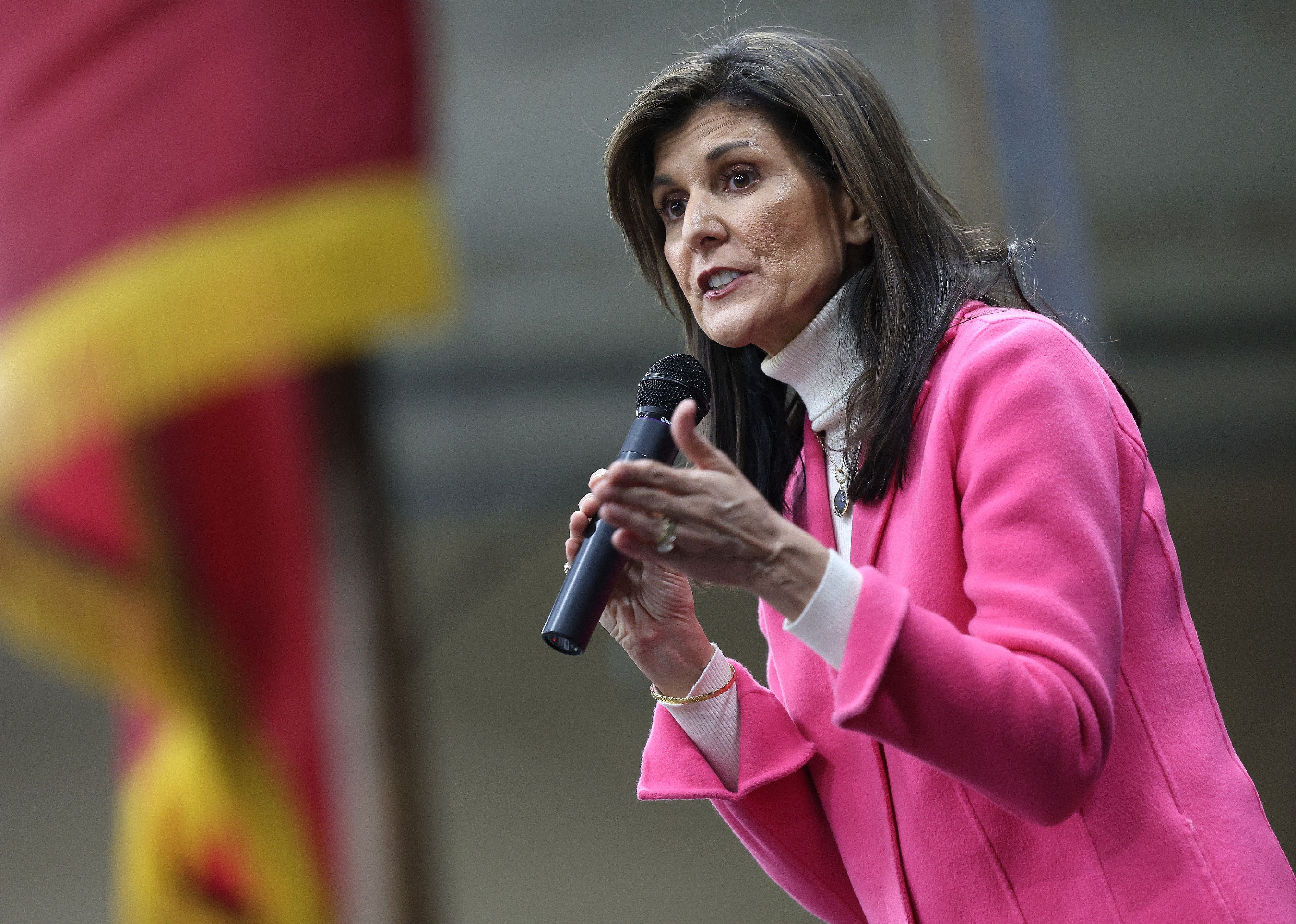 Nikki Haley visits a caucus site.