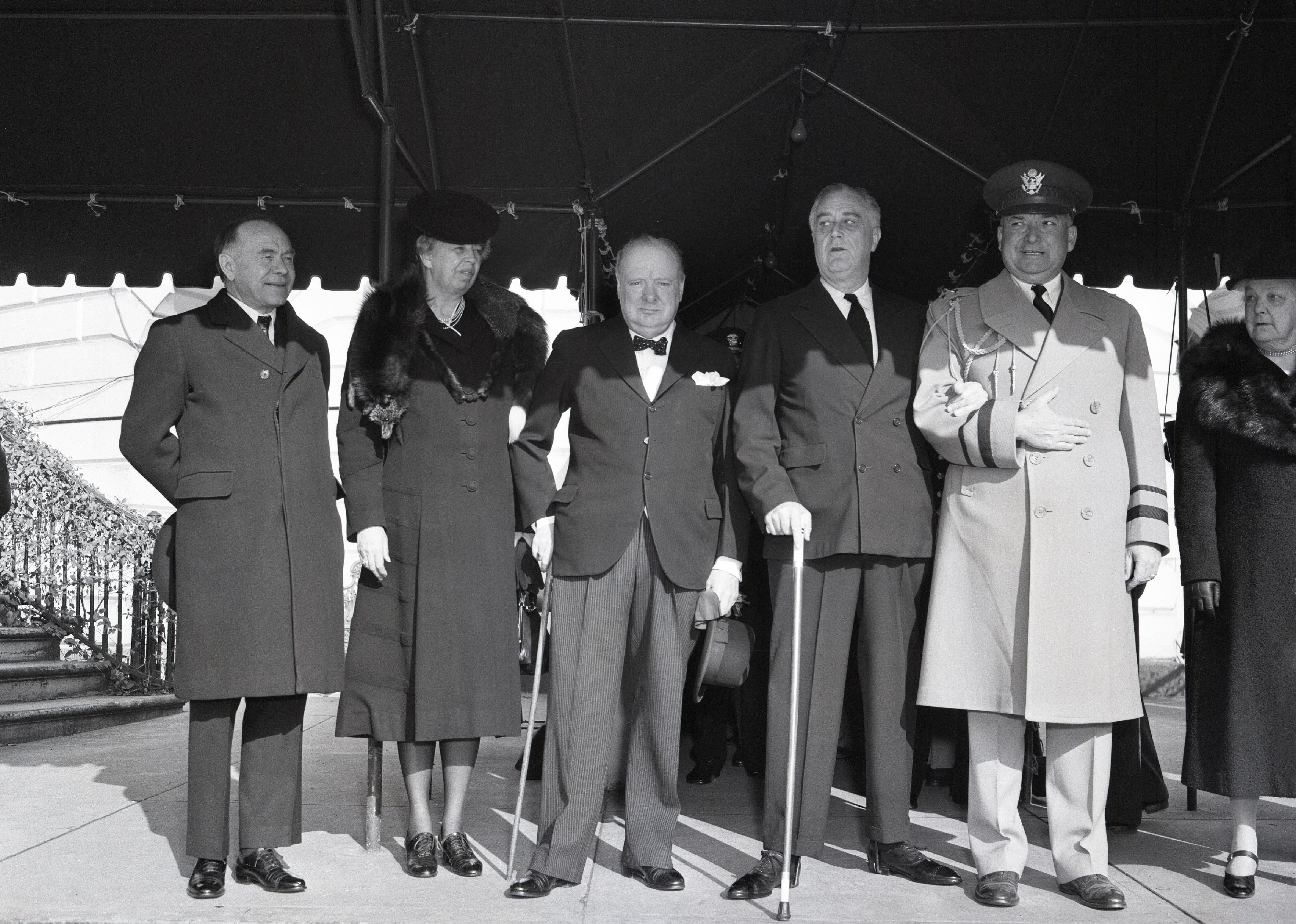 President Franklin D. Roosevelt poses with with British Prime Minister Winston Churchill at the White House.