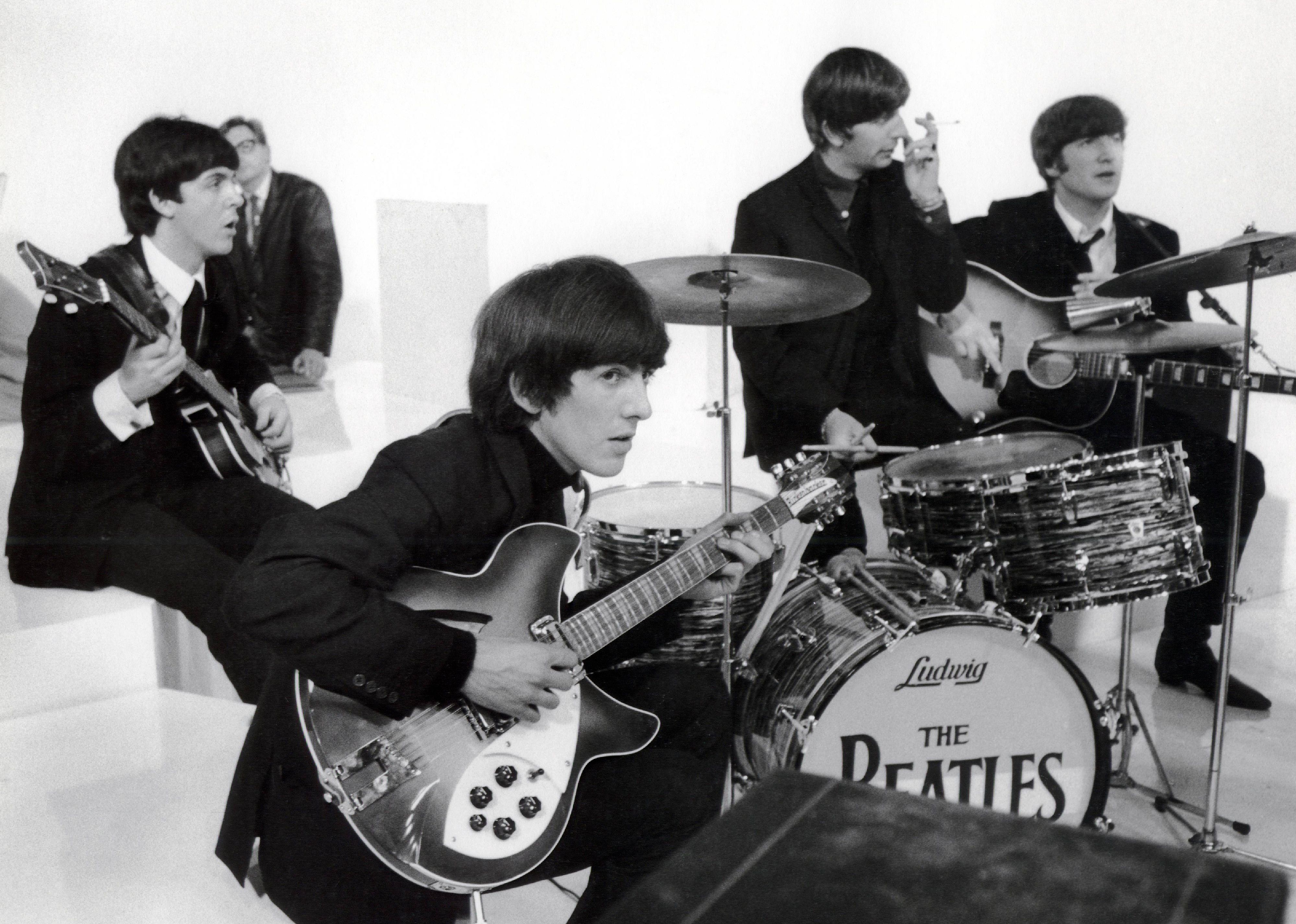 The Beatles filming 'A Hard Day's Night' at Scala Theatre.